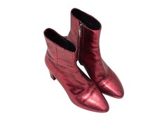 Red Saint Laurent Metallic Leather Pointed-Toe Ankle Boots Size 36