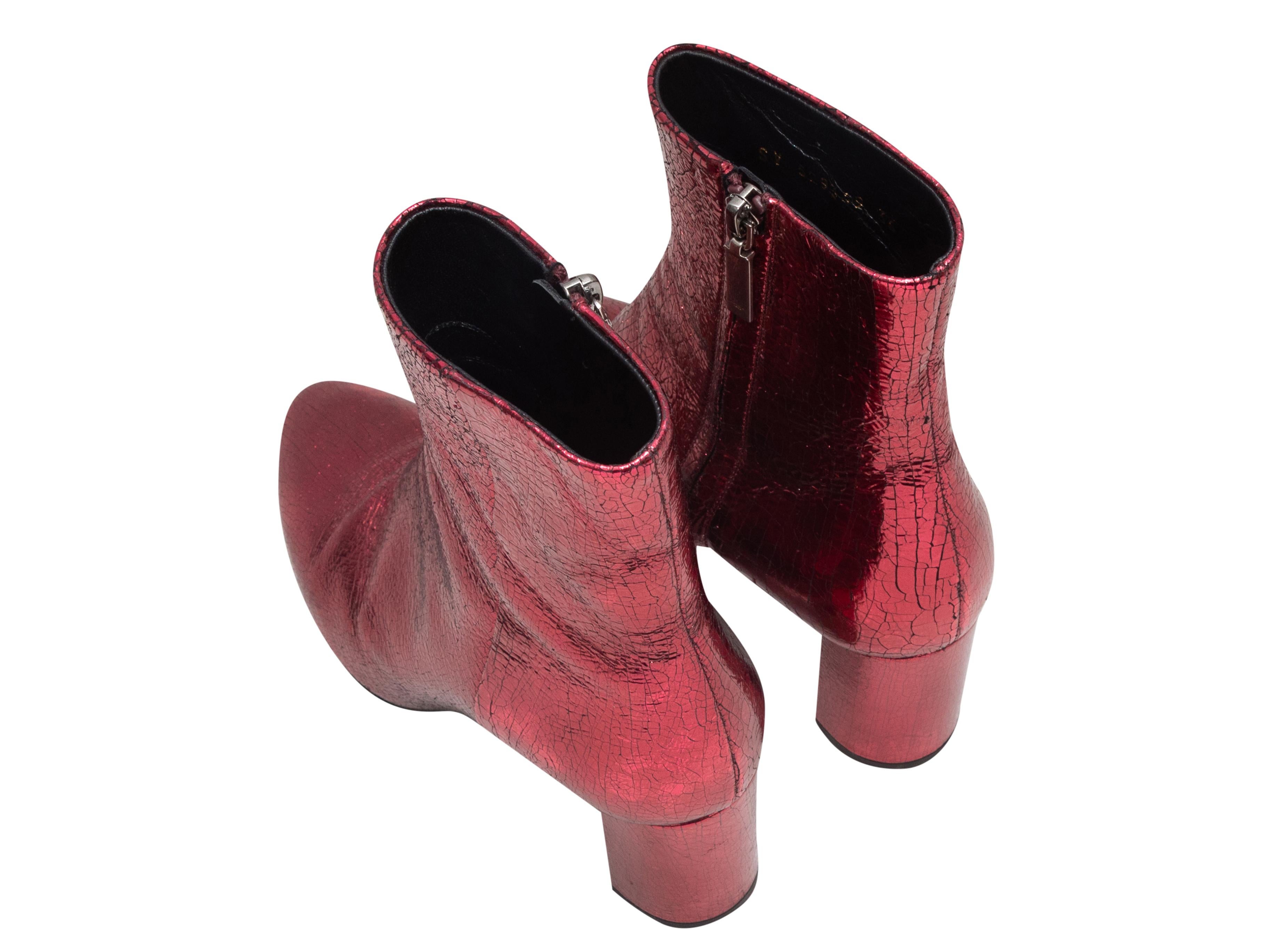 Botines con puntera de piel metalizada Saint Laurent rojo talla 36 Marrón en venta