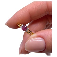 Roter Saphir und Diamanten natürlicher Edelstein Ring, 14 Karat Gelbgold, 7US