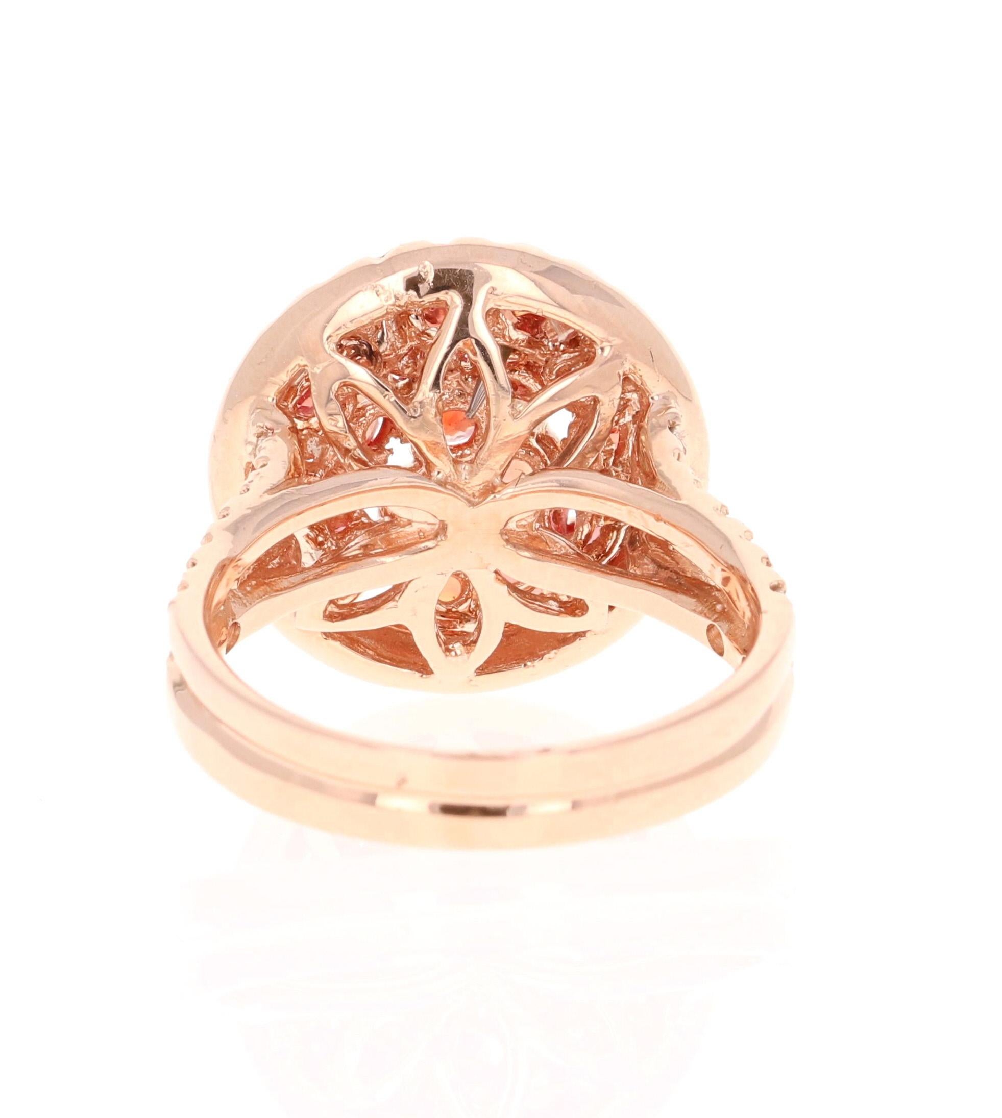 Contemporary Red Sapphire Diamond 14 Karat Rose Gold Cocktail Ring For Sale