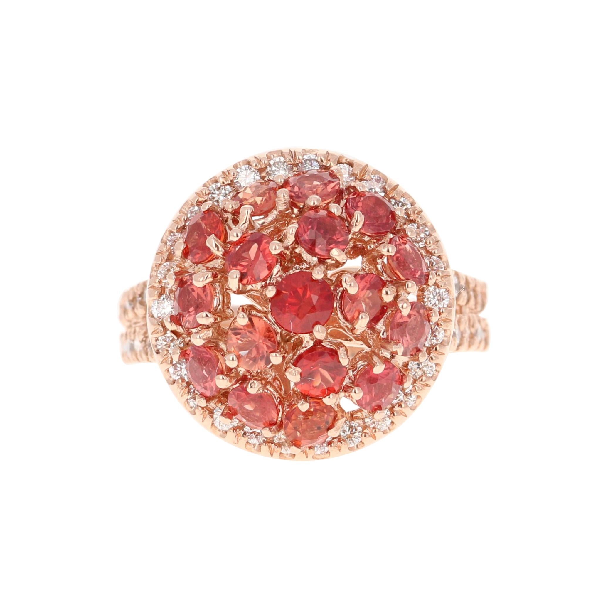 Red Sapphire Diamond 14 Karat Rose Gold Cocktail Ring For Sale