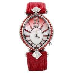 Red Sapphire Diamonds Pave Dial Luxury Swiss Quartz Exotic Leather Band Watch