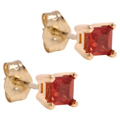 Red Sapphire Earring Studs Mini Cute Size 14 Karat Yellow Gold, Natural Stone