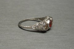 Red Sapphire & Diamond Three Stone Filigree Ring