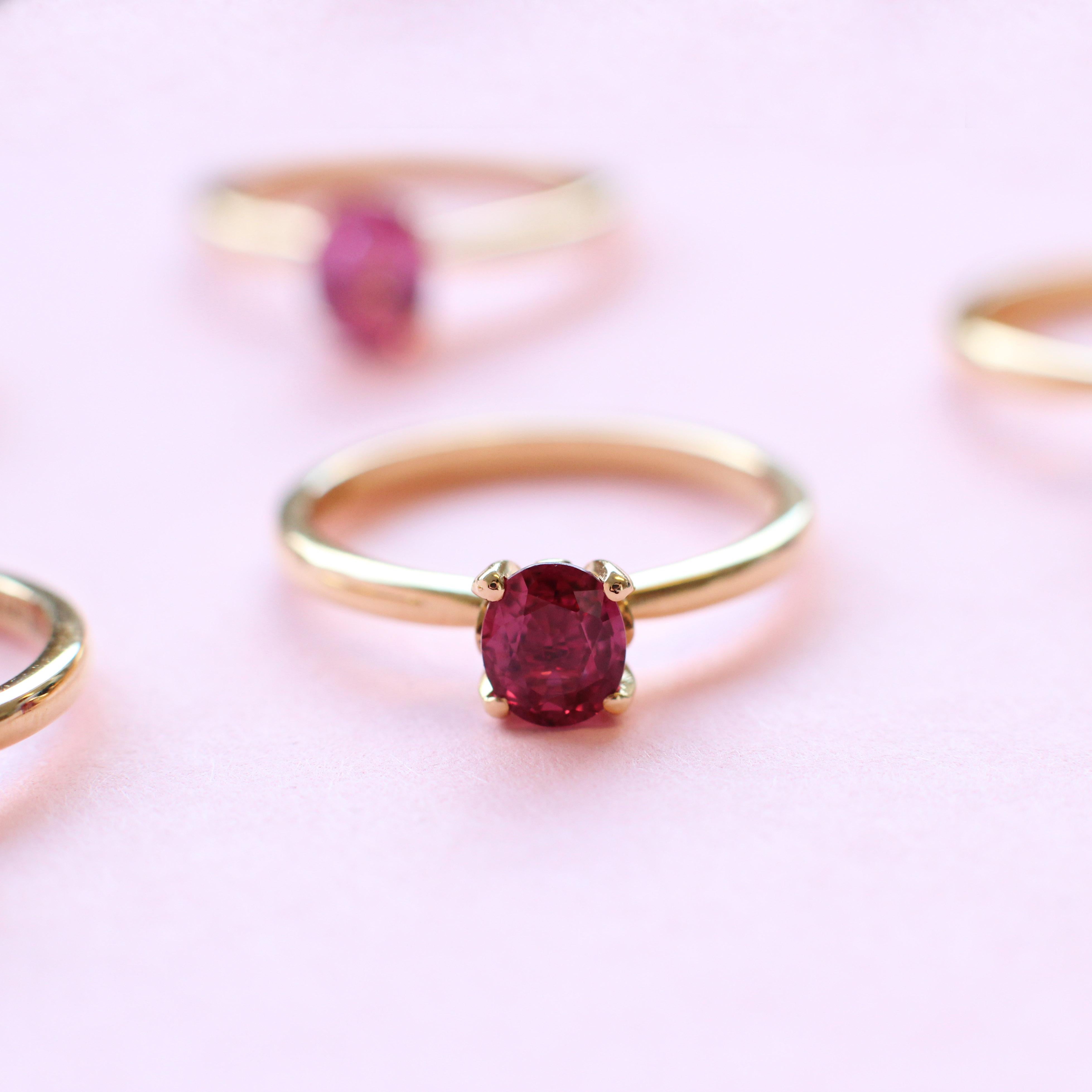 For Sale:  Deep Pink Sapphire Solitaire Ring in 18 Karat Yellow Gold 6