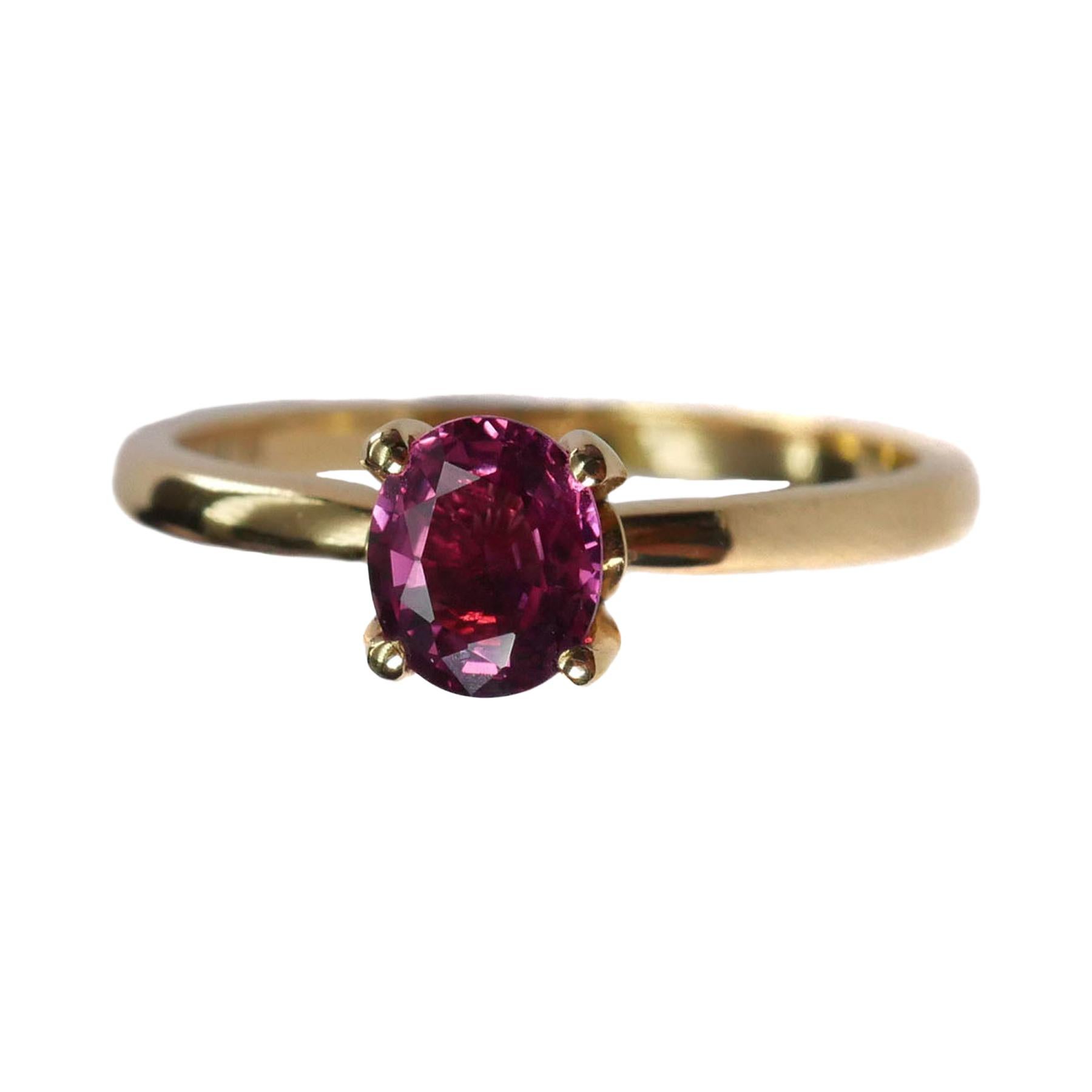For Sale:  Red Sapphire Solitaire Ring in 18 Karat Yellow Gold