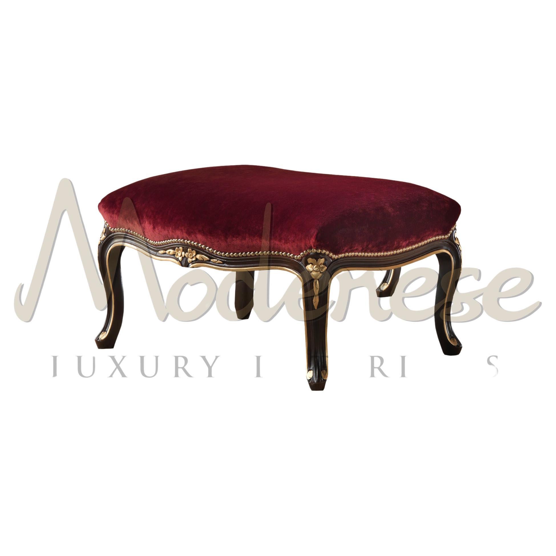 Use your freetime wisely and confortably: rest your feet on the soft, delicate upholstery featured in this elegant footstool from Modenese Interiors, high-end furniture producer from Padova, Italy. This particular item presents a classic red