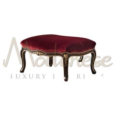 Red Satin and Dark Walnut Finish Footstool by Modenese Gastone Interiors
