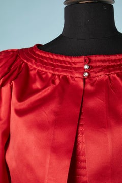 Red satin boléro and bustier evening dress asymmetrical with ruffle Circa 1980's