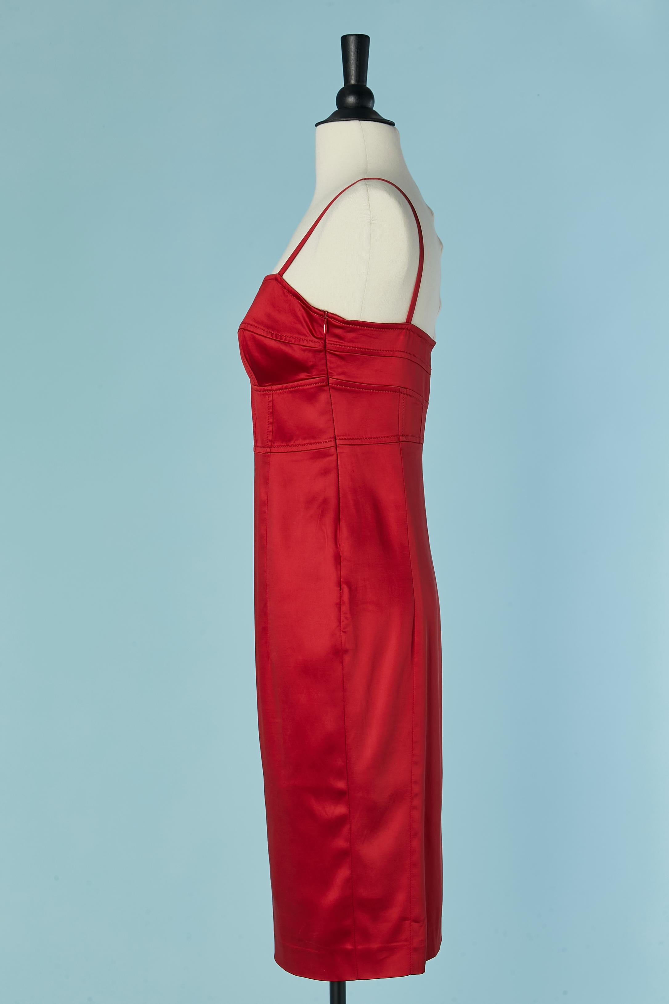 Red satin cocktail dress ESCADA In Excellent Condition For Sale In Saint-Ouen-Sur-Seine, FR