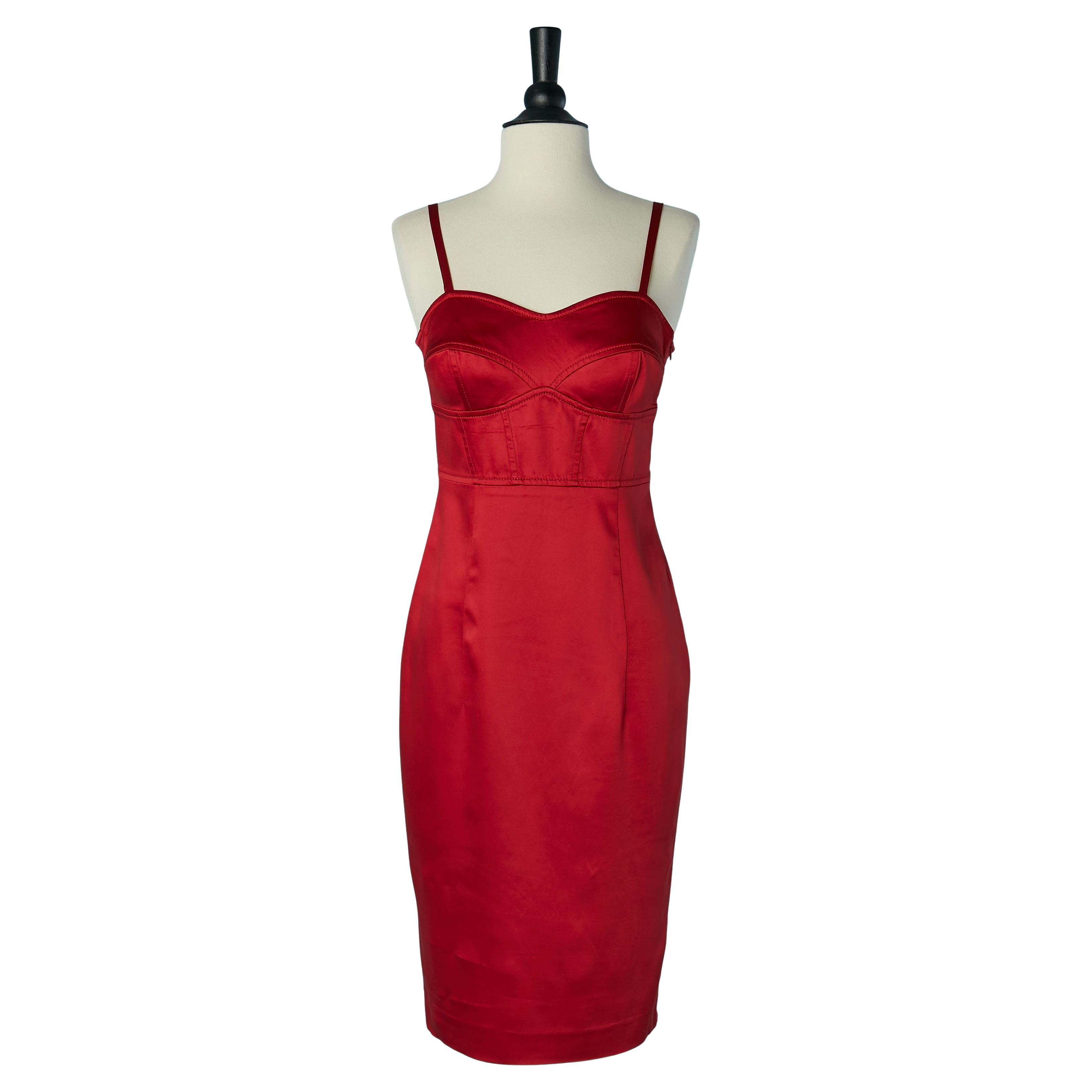 Red satin cocktail dress ESCADA For Sale