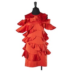 Red satin cocktail dress with ruffles Maison Rabih Kayrouz NEW 