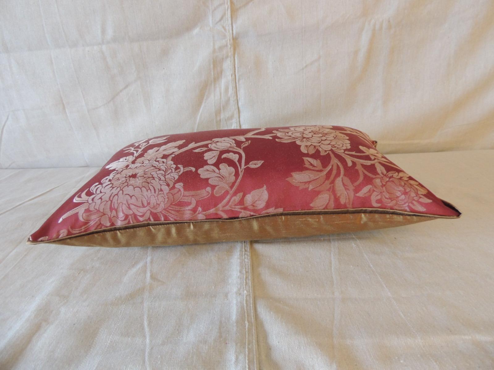 Red Satin Floral Modern Lumbar Decorative Pillow In Good Condition In Oakland Park, FL