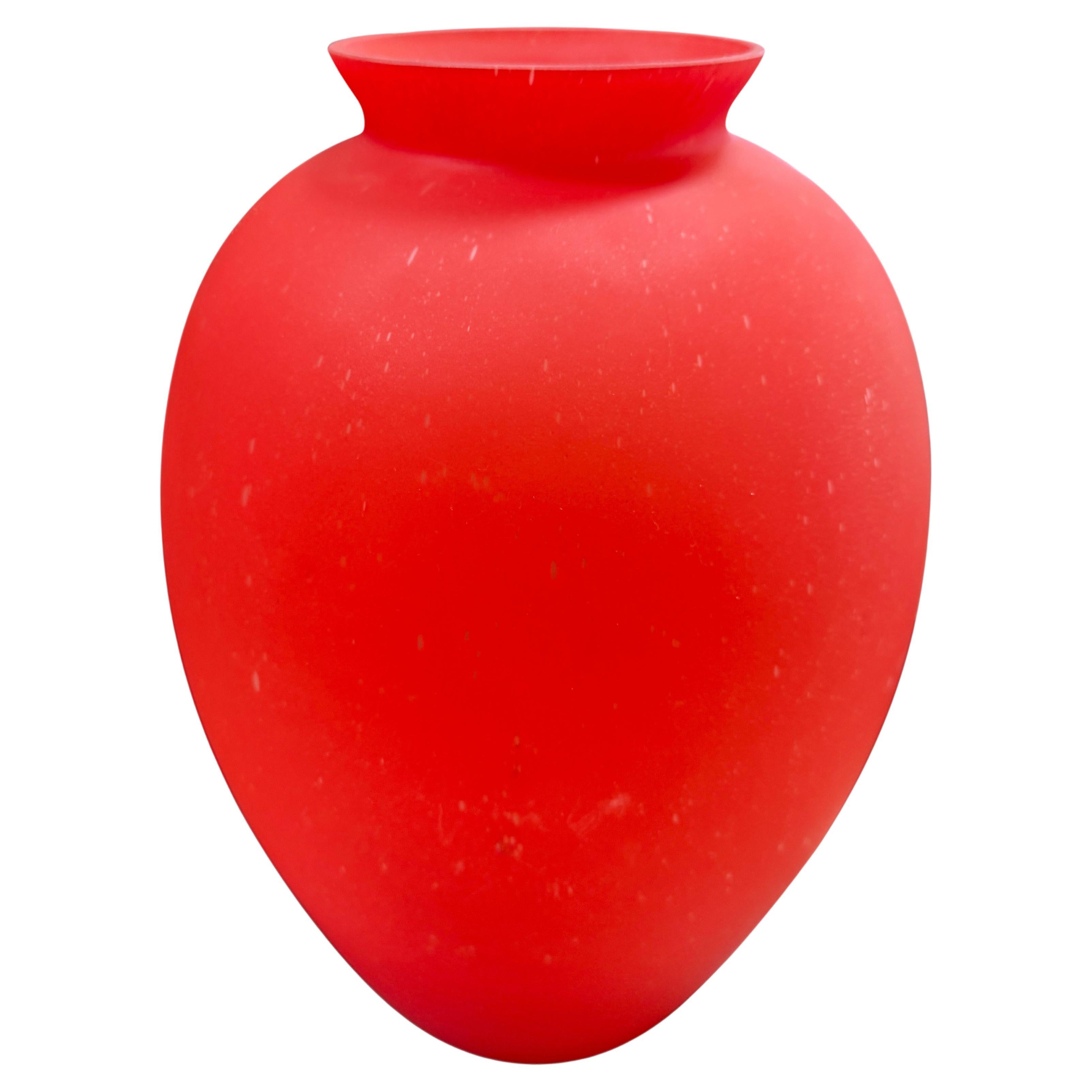 Rote Vase aus satiniertem Glas - mundgeblasenes italienisches Kunstglas