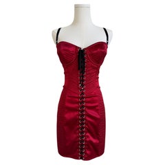Red Satin Lace-Up Mini Dress