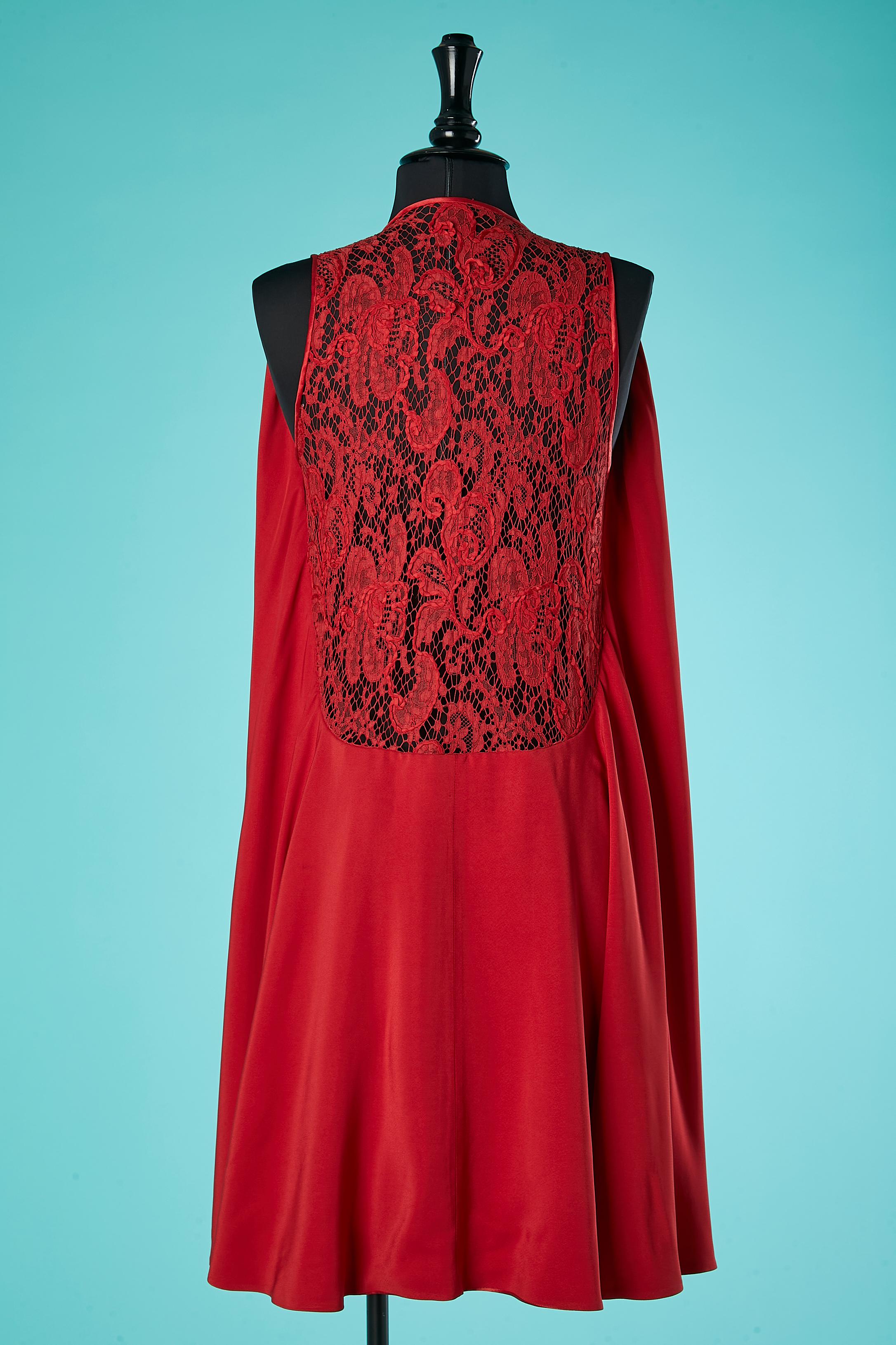 Red satin sleeveless cocktail dress with see-through lace back Grès  For Sale 1