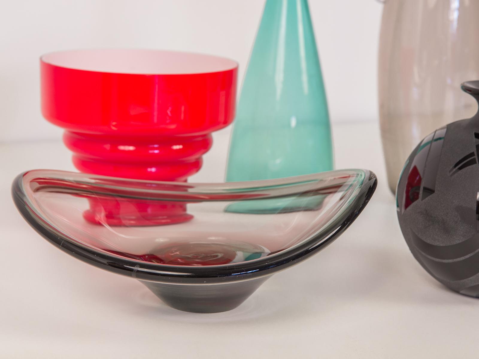 20th Century Red Scandinavian Hooped Glass Bowl
