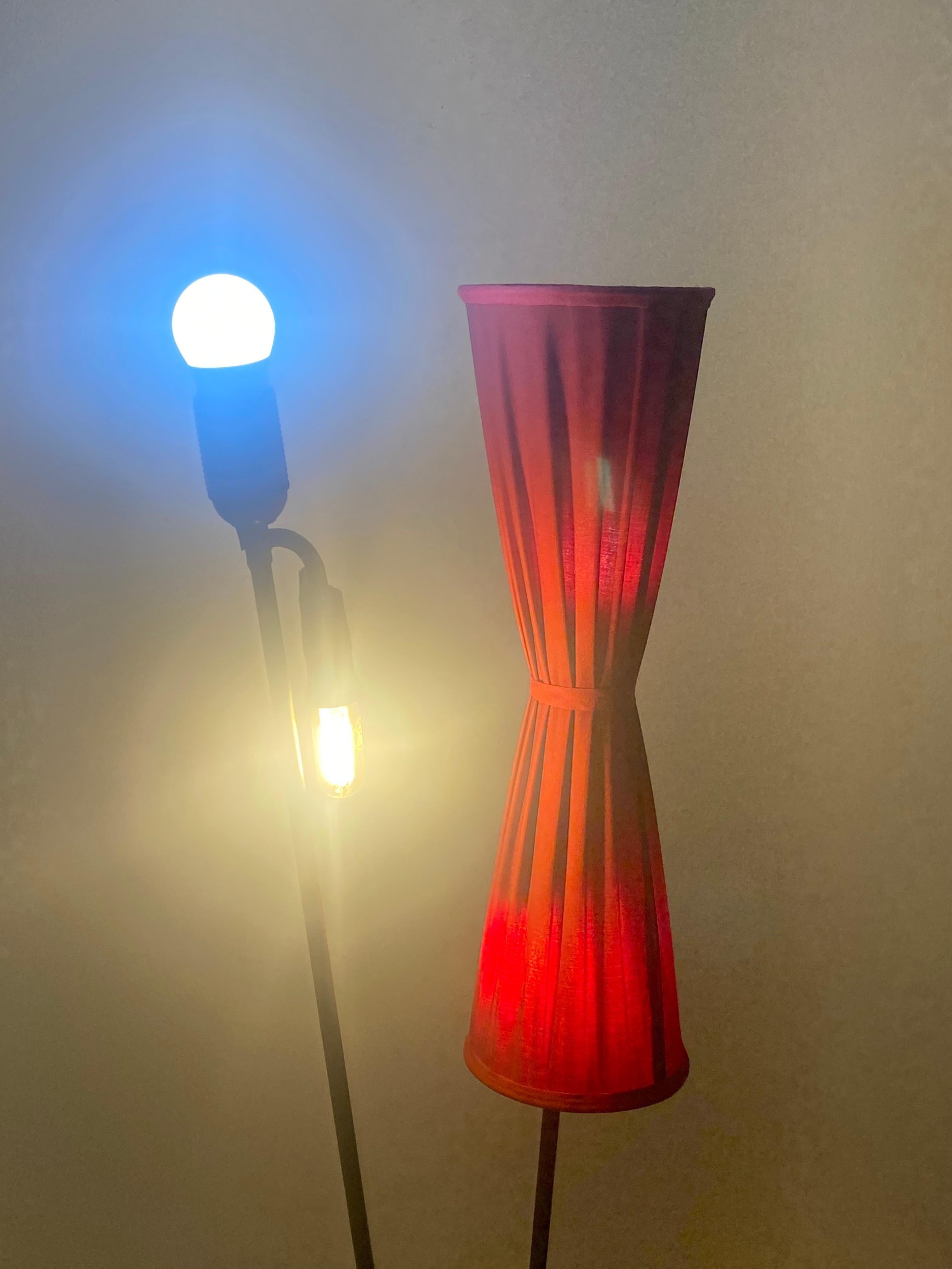 Red Scandinavian Midcentury Floor Brass Lamp For Sale 5