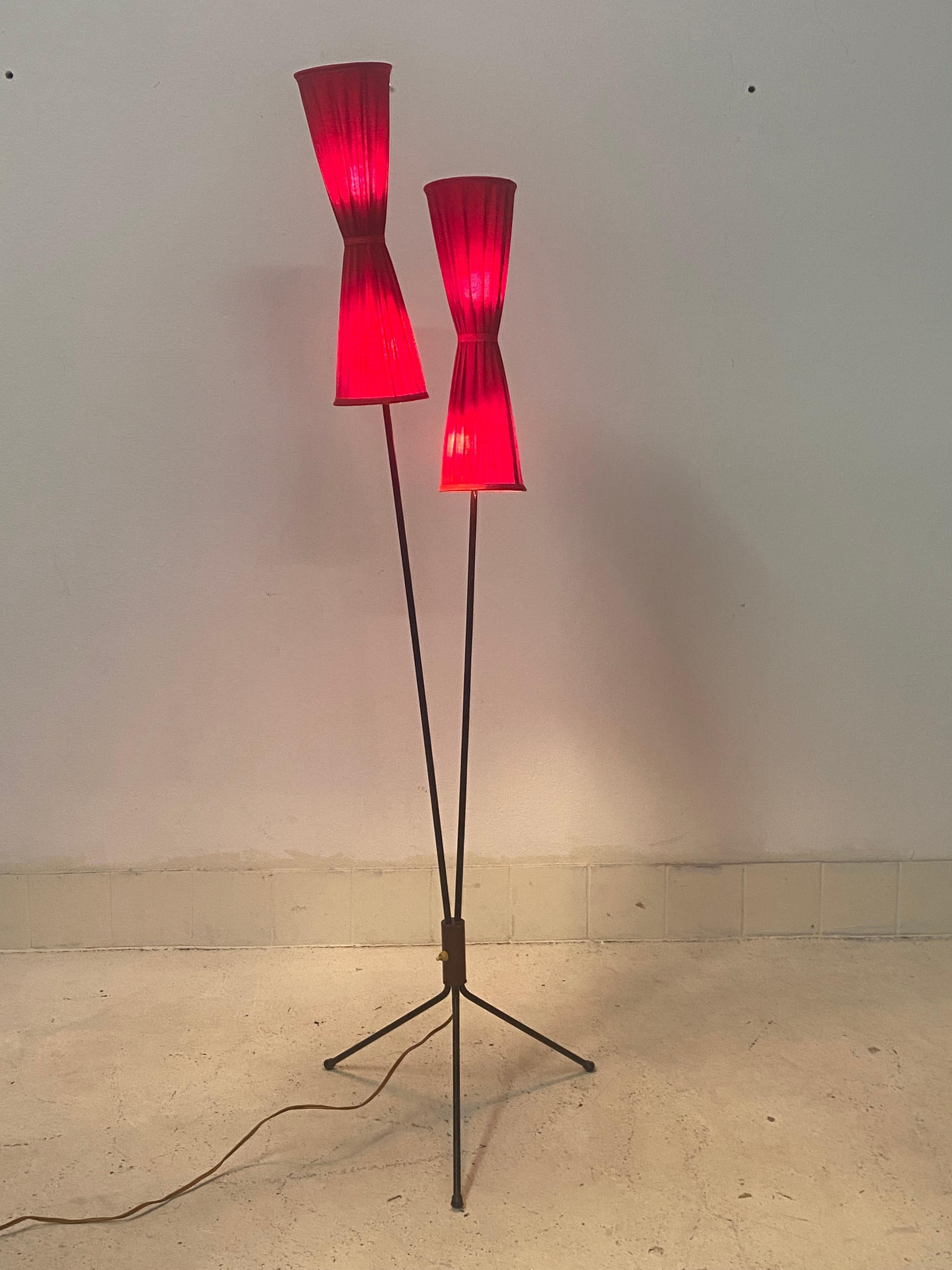 Red Scandinavian Midcentury Floor Brass Lamp For Sale 7