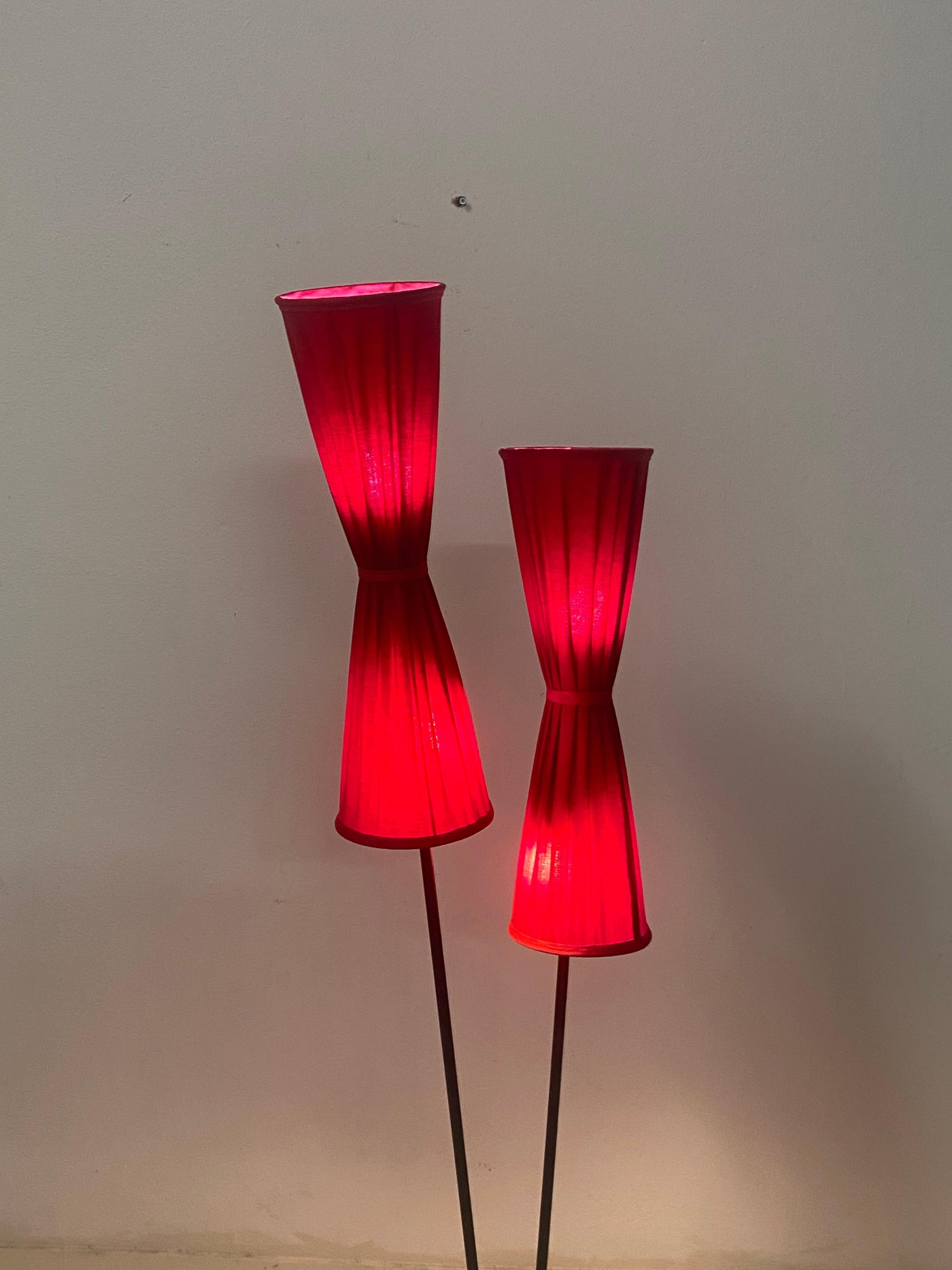 Red Scandinavian Midcentury Floor Brass Lamp For Sale 8