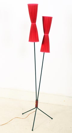 Red Scandinavian Midcentury Floor Brass Lamp
