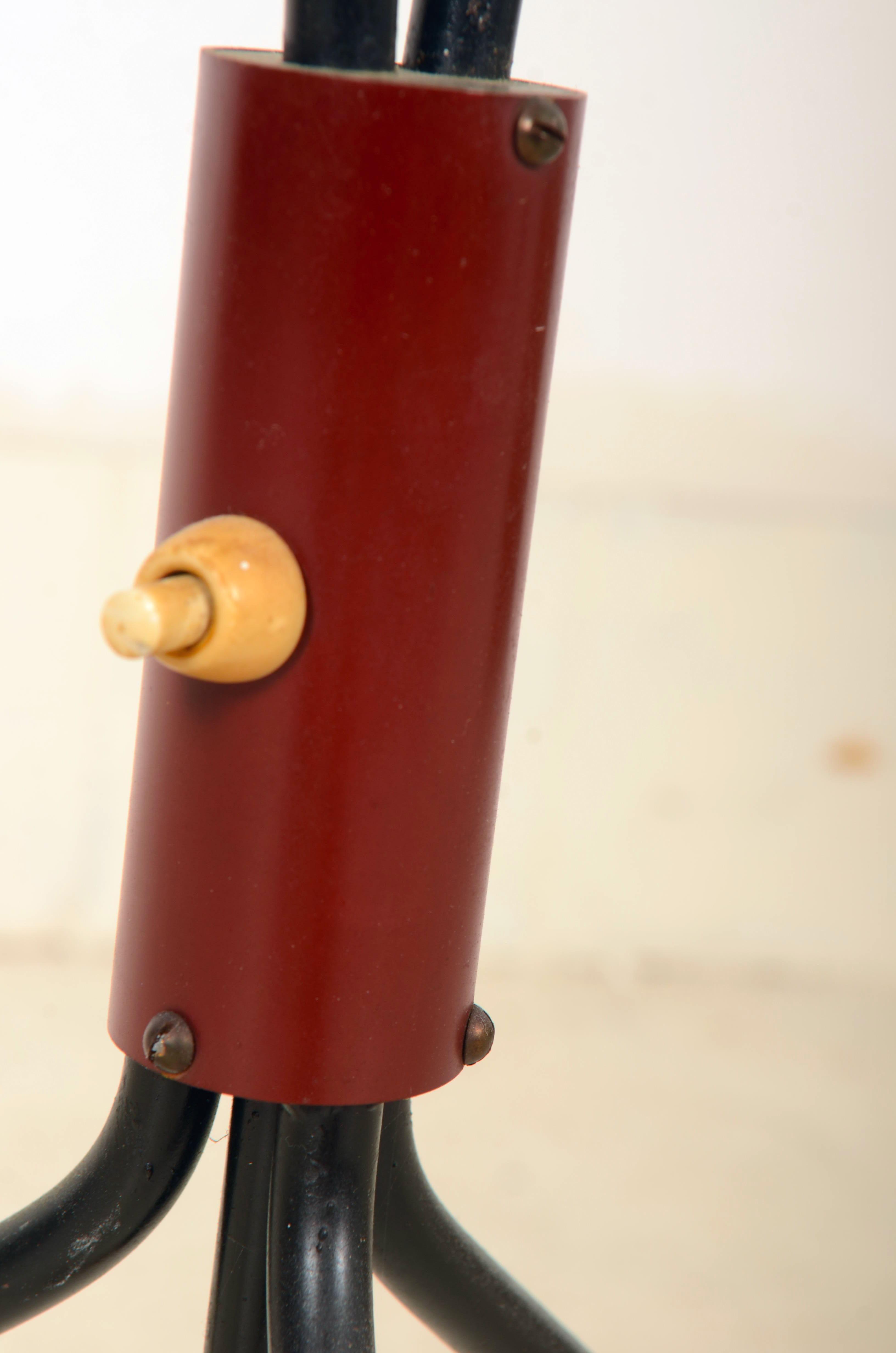 Red Scandinavian Midcentury Floor Brass Lamp For Sale 3