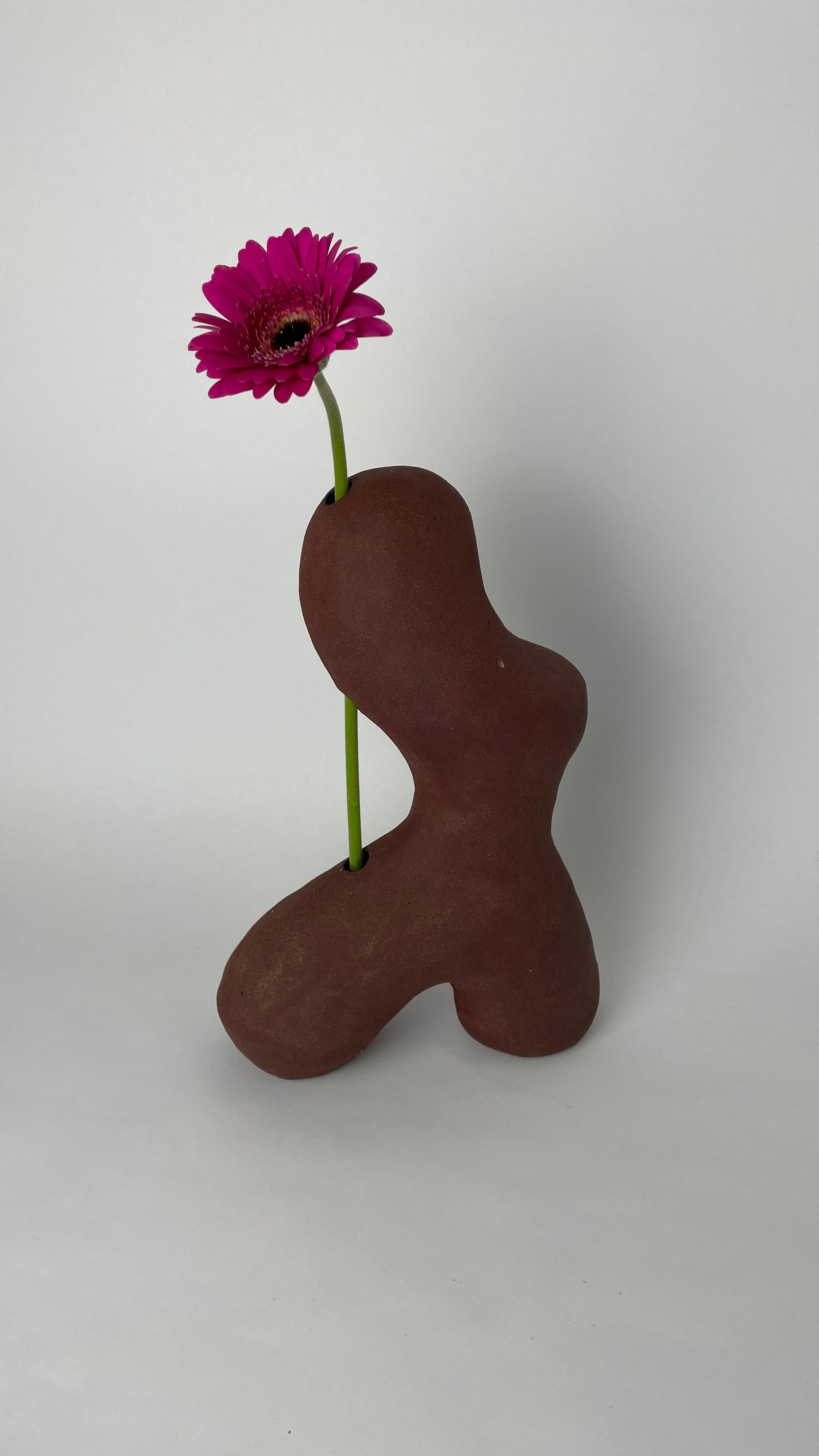 British Red Sculptural Vase by Hs Studio For Sale