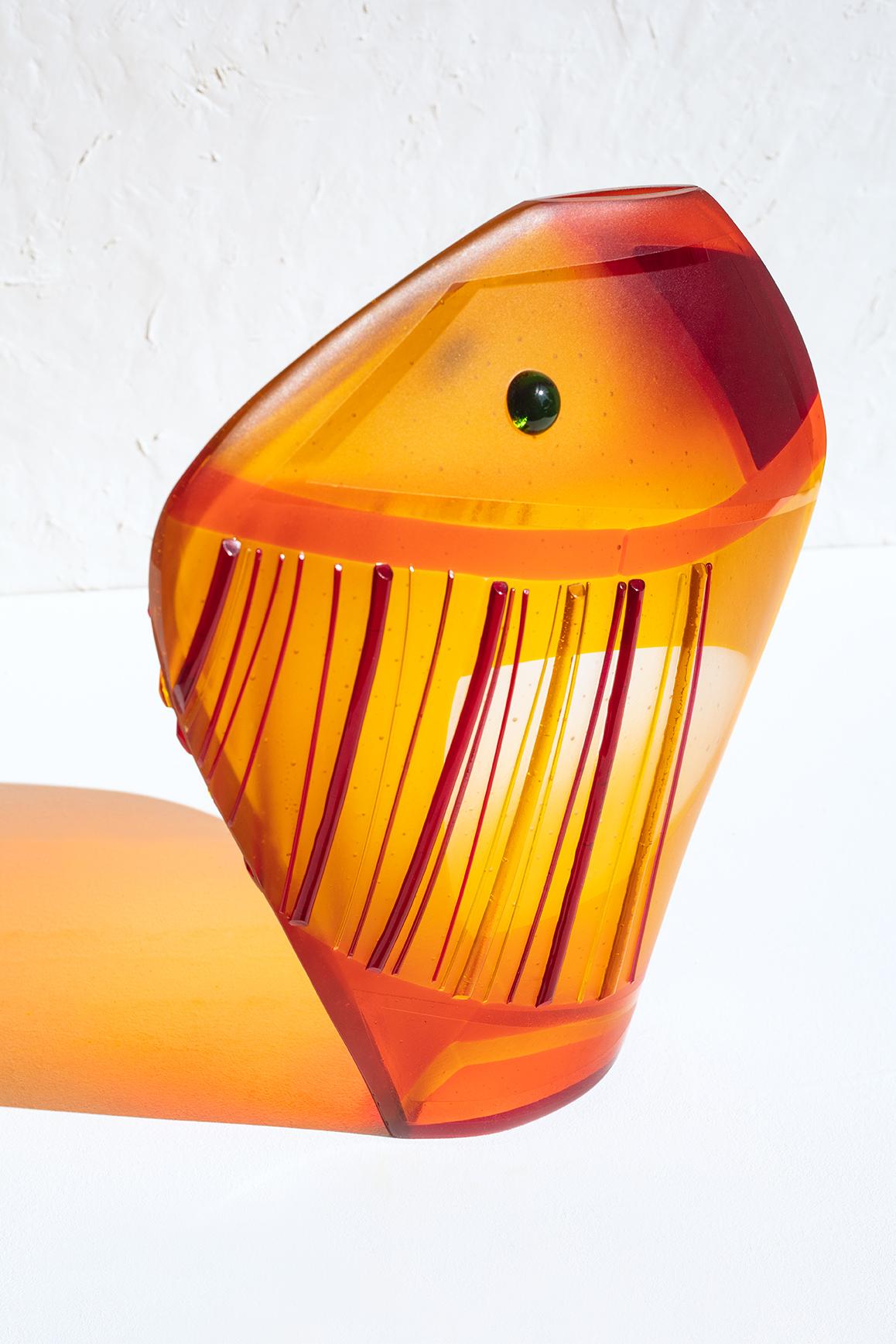 Contemporary Red Sea by Delia Ruiz Malo & 40 Plumas Art Glass Fish Sculpture For Sale