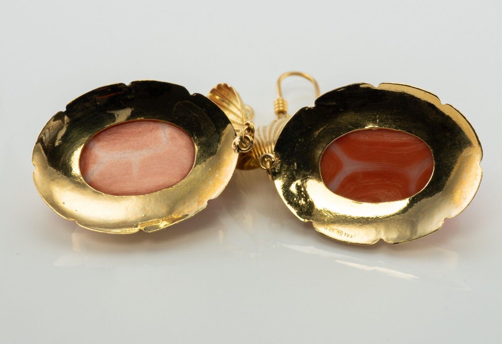 Red Sea Coral Earrings Cameo 18K Gold Vintage For Sale 1