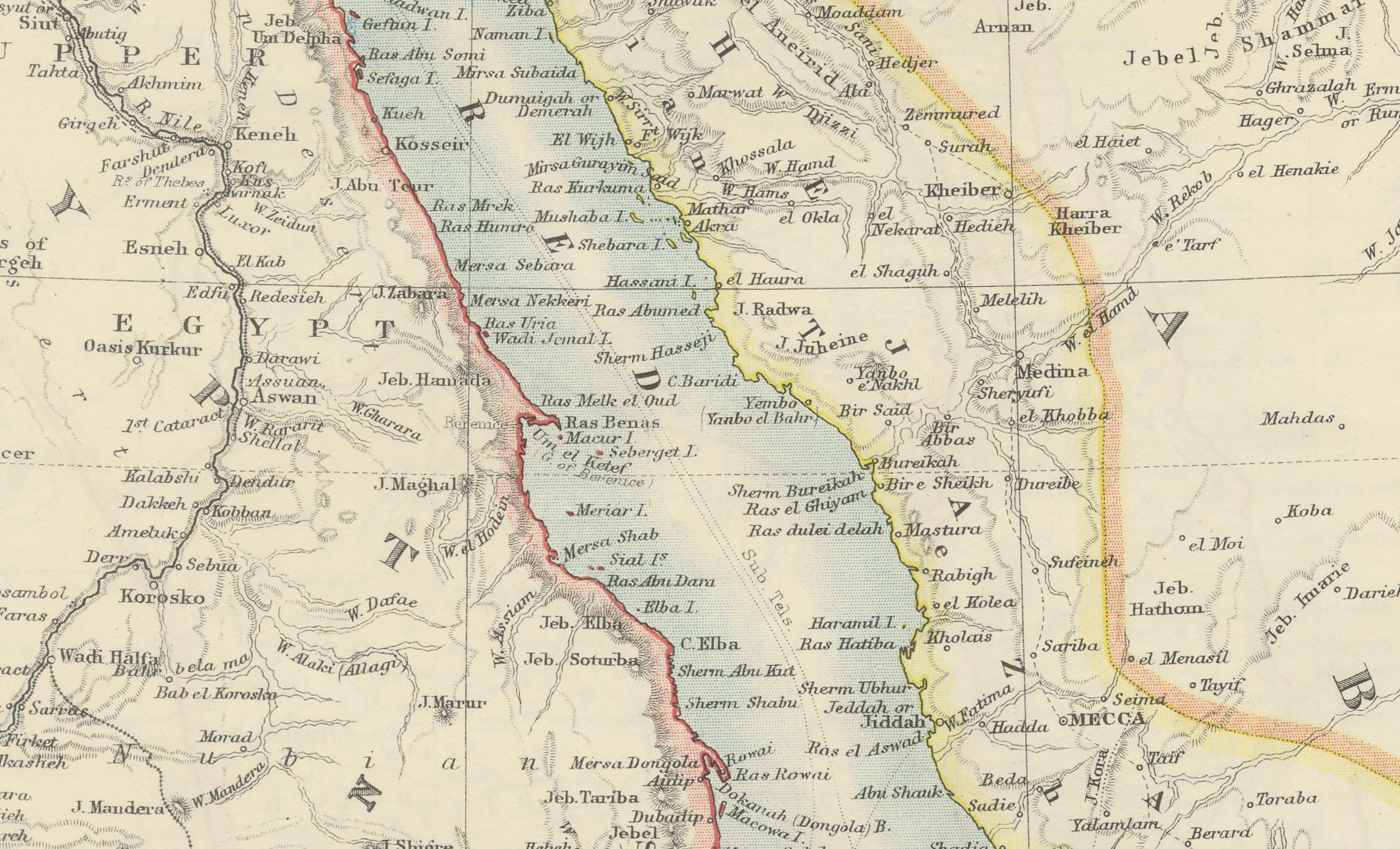 Red Sea Map by W. & A.K. Johnston, Edinburgh & London, c.1895