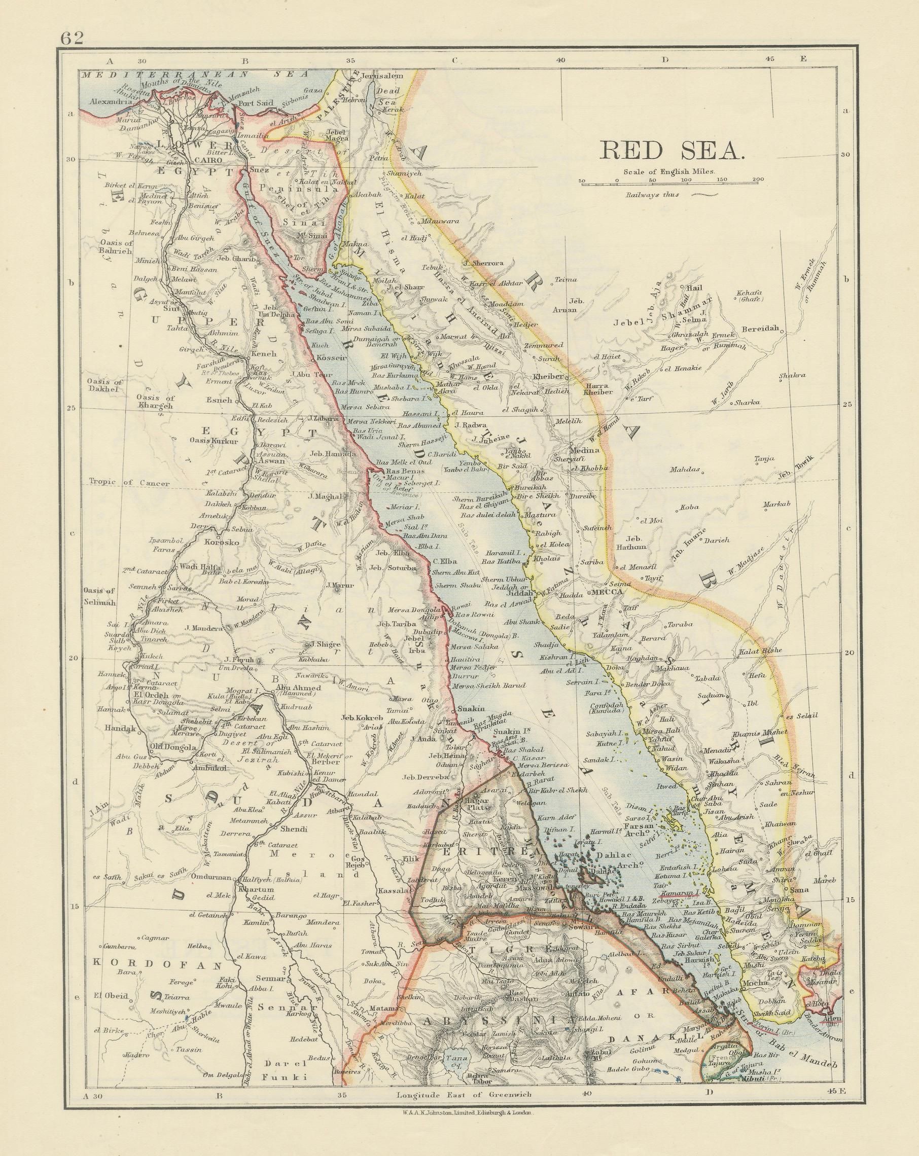 Red Sea Map by W. & A.K. Johnston, Edinburgh & London, c.1895