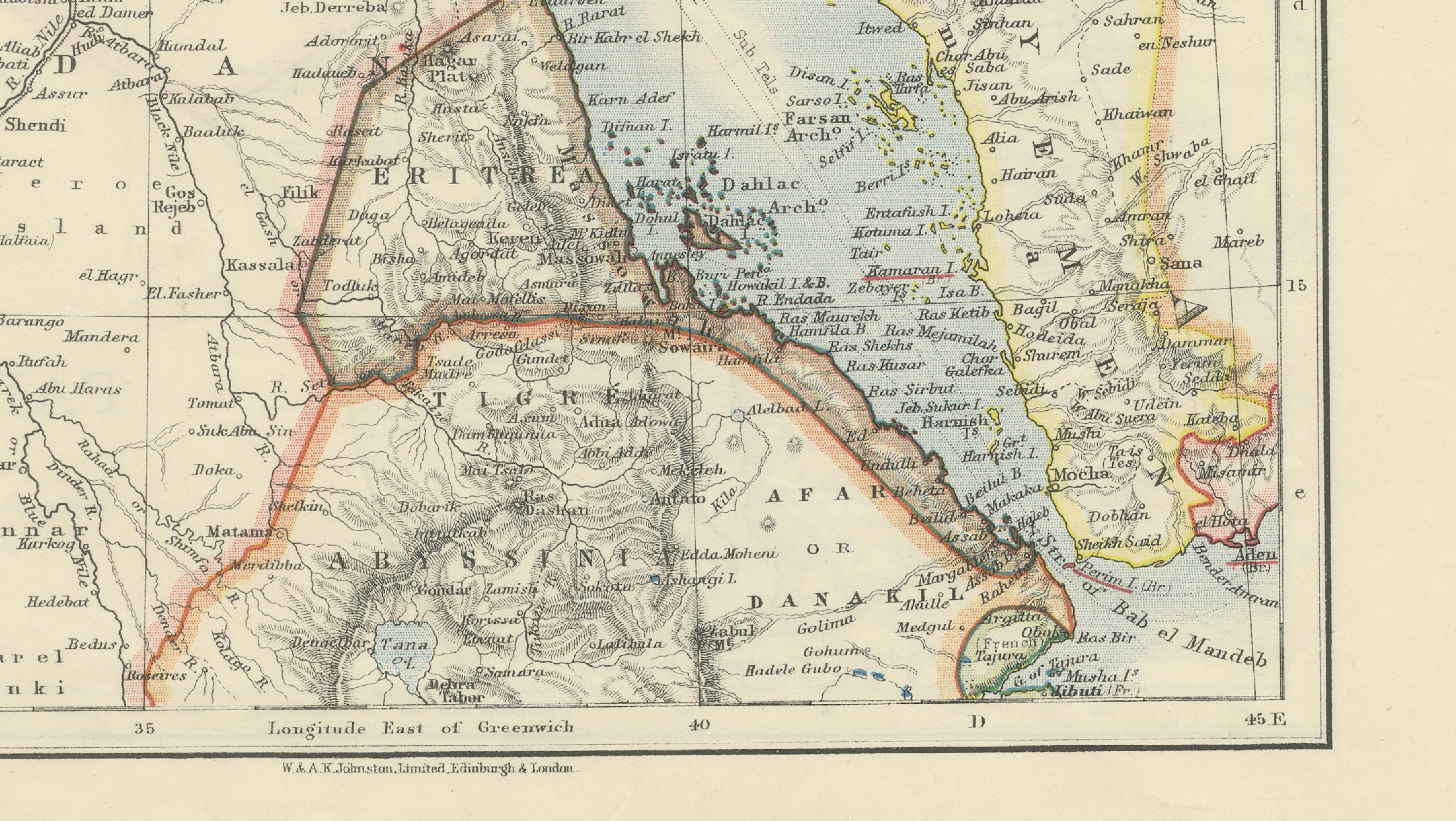Red Sea Map by W. & A.K. Johnston, Edinburgh & London, c.1895