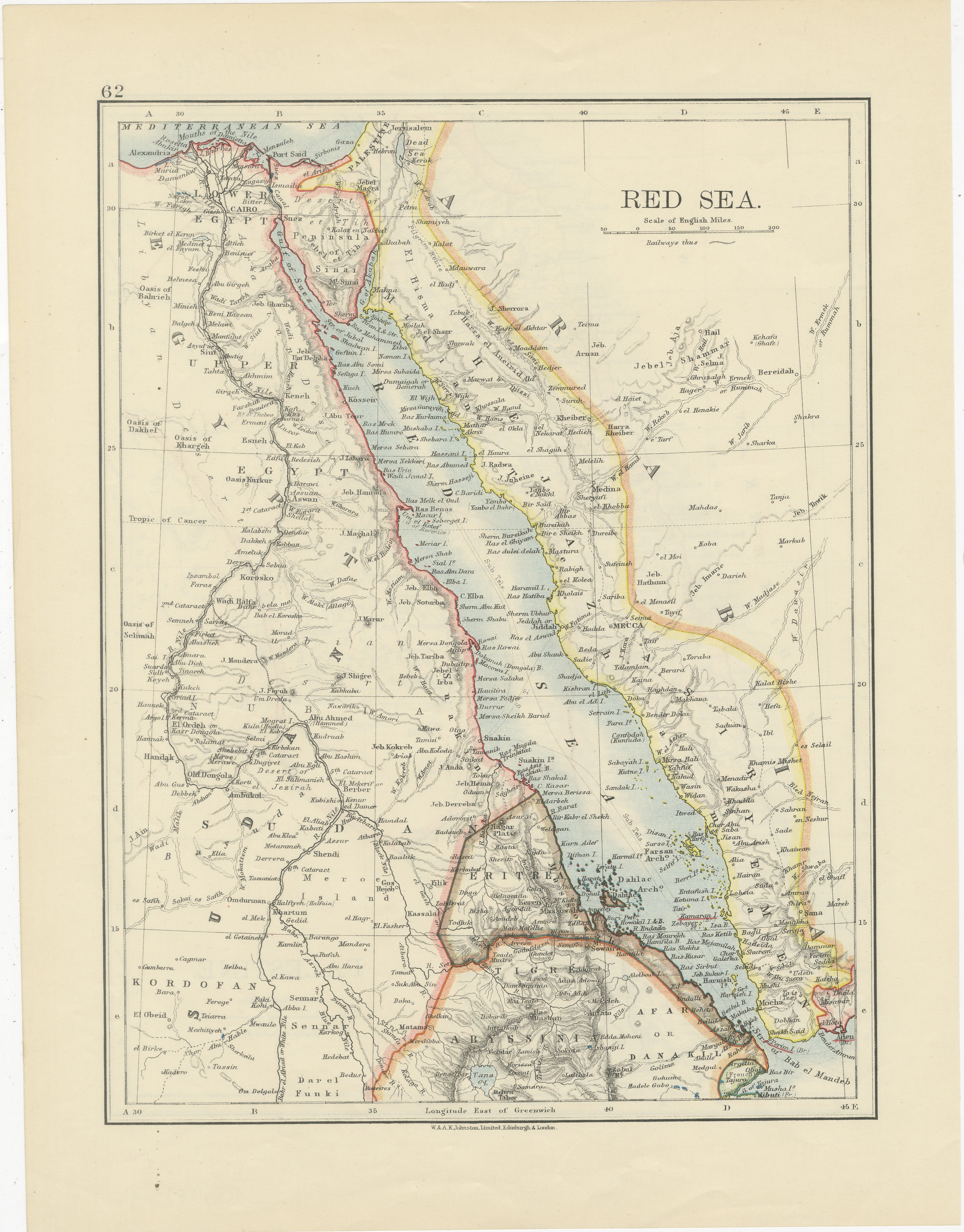 Red Sea Map by W. & A.K. Johnston, Edinburgh & London, c.1895