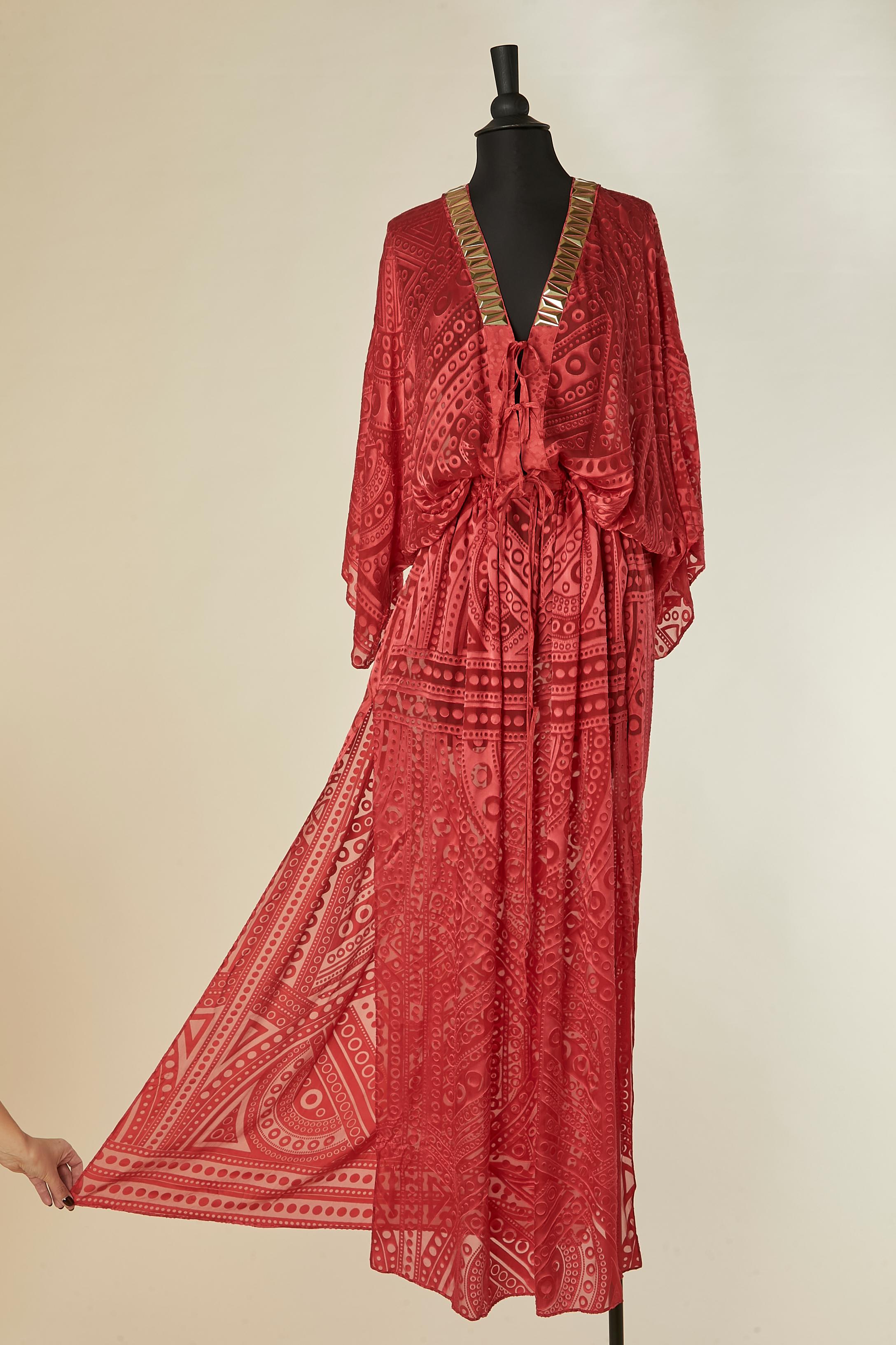 Rotes, durchsichtiges Abendkleid mit goldener Plastikverzierung JUST CAVALLI New im Zustand „Neu“ im Angebot in Saint-Ouen-Sur-Seine, FR