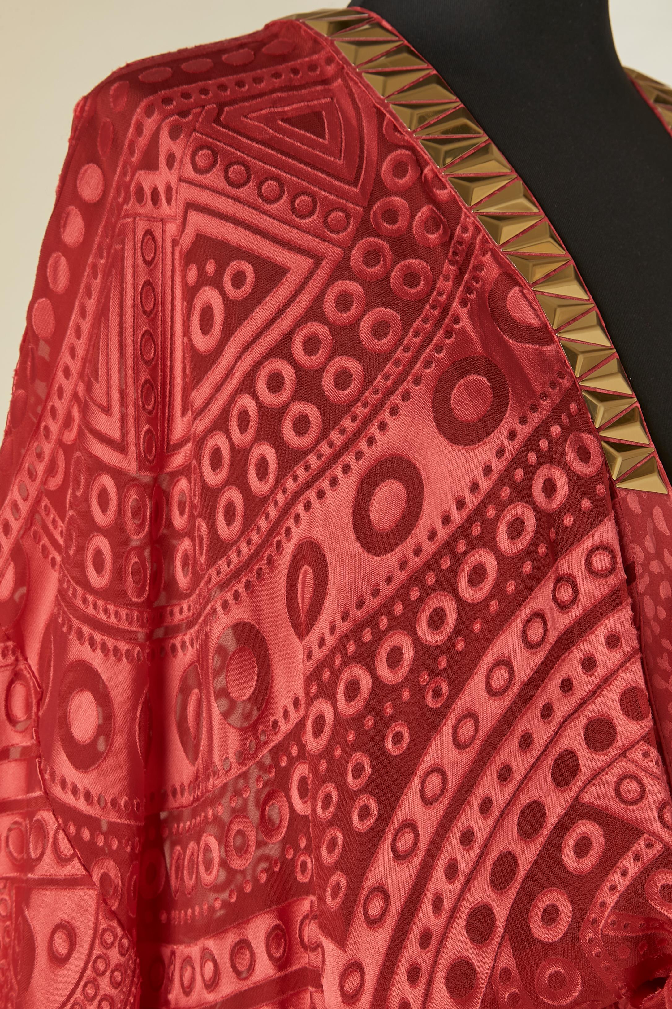 Rotes, durchsichtiges Abendkleid mit goldener Plastikverzierung JUST CAVALLI New im Angebot 1