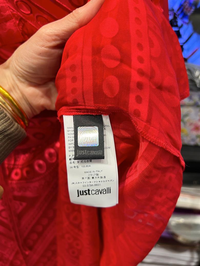 Rotes, durchsichtiges Abendkleid mit goldener Plastikverzierung JUST CAVALLI New im Angebot 4