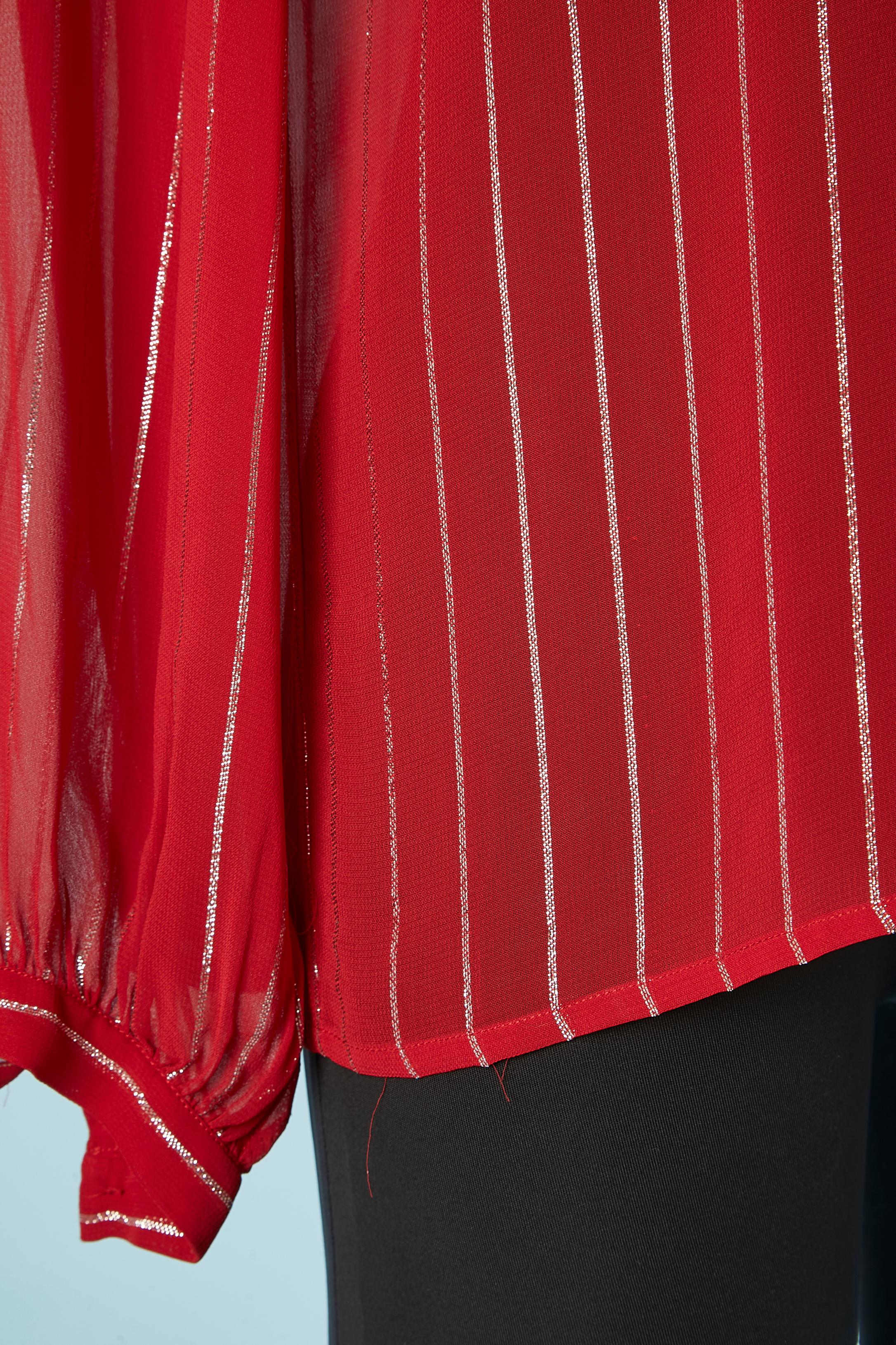 Red see-through shirt with silver lurex stripe and bow Saint Laurent Rive Gauche In Excellent Condition In Saint-Ouen-Sur-Seine, FR