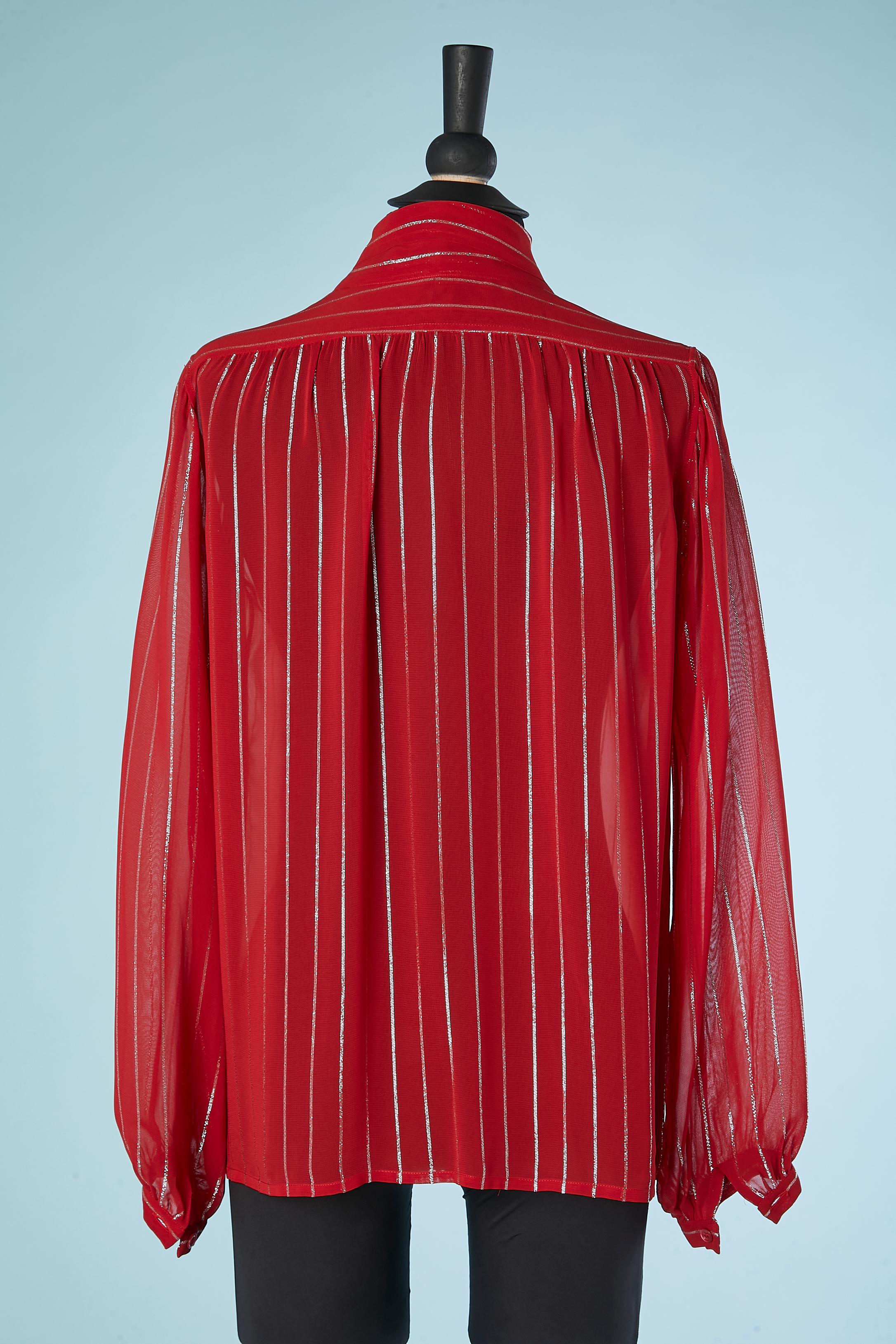 Red see-through shirt with silver lurex stripe and bow Saint Laurent Rive Gauche 1