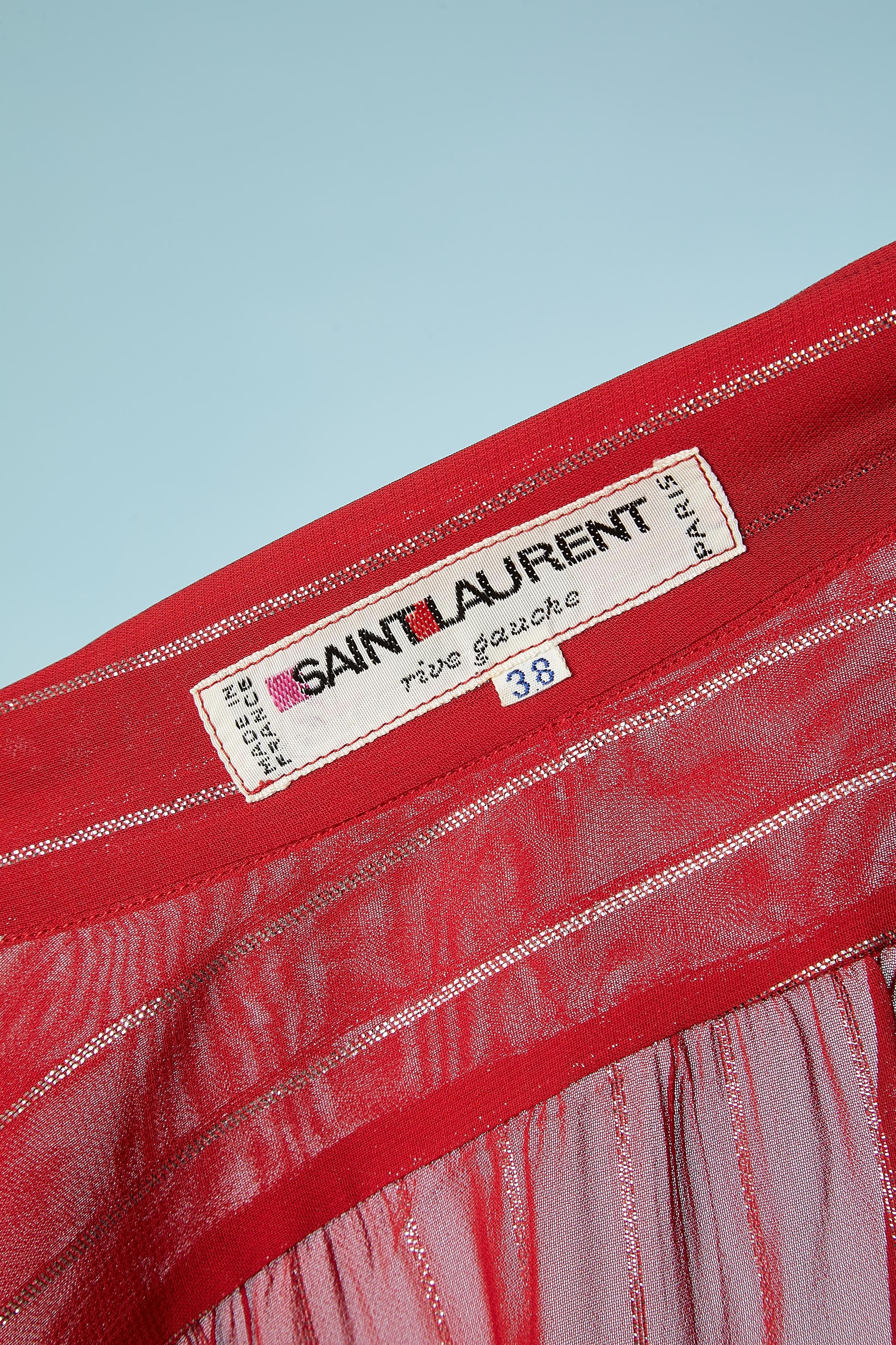 Red see-through shirt with silver lurex stripe and bow Saint Laurent Rive Gauche 2