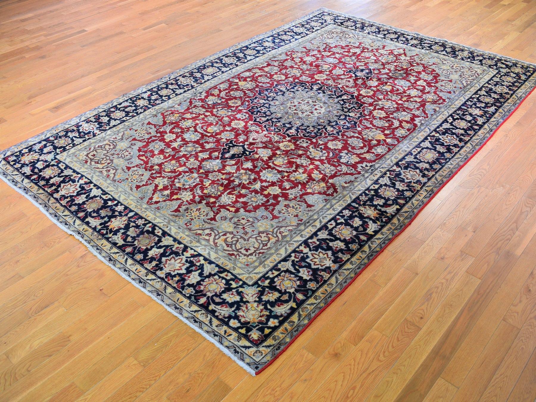 Asian Red Semi Antique Isfahan Clean Good Condition Wool Hand Knotted Oriental Rug