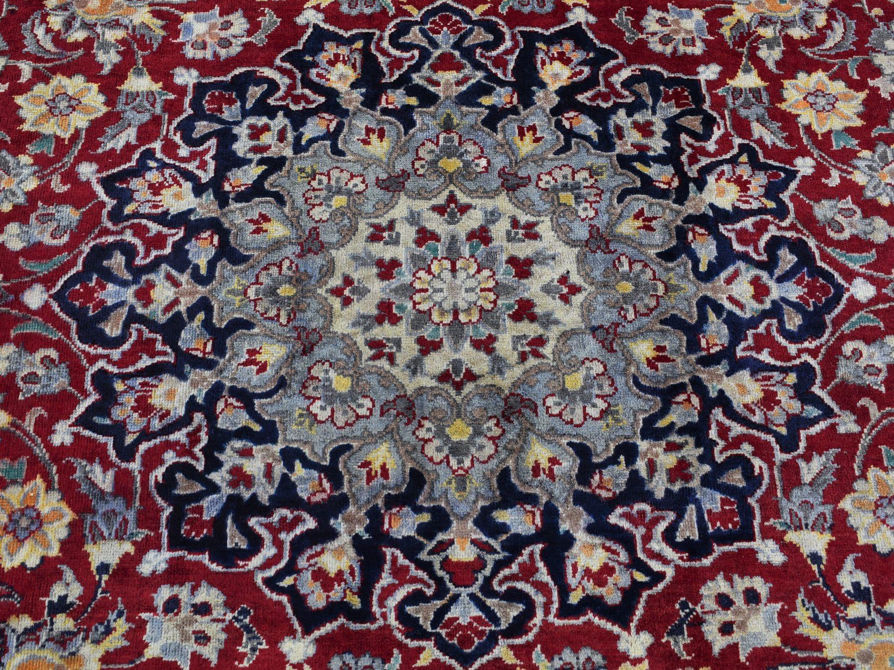 Red Semi Antique Isfahan Clean Good Condition Wool Hand Knotted Oriental Rug 2