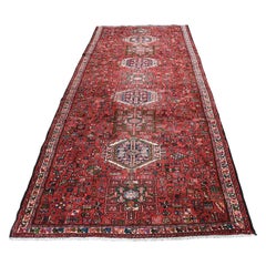 Red Semi Antique Karajeh Pure Wool Wide Runner Hand-Knotted Oriental Rug, 3'9" x