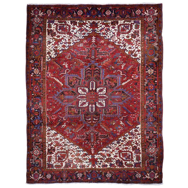 Red Semi Antique Persian Heriz Excellent Condition Hand Knotted