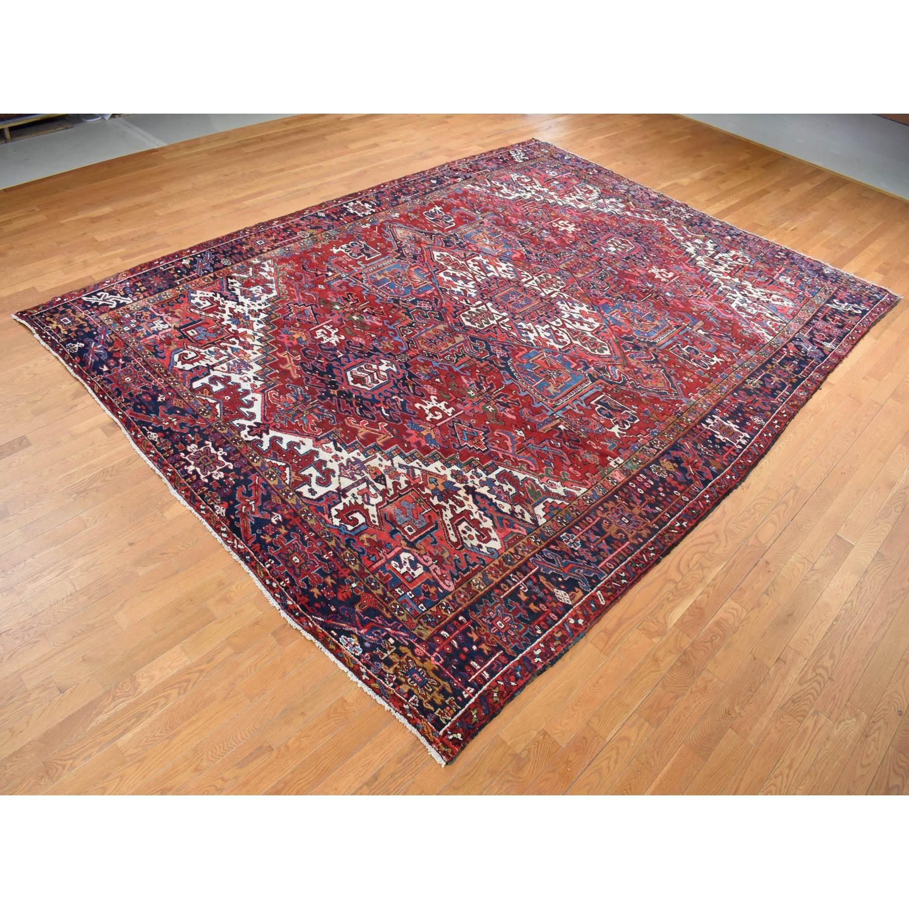 Medieval Red Semi Antique Persian Heriz Full Pile and Clean Hand Knotted Pure Wool XL Rug For Sale