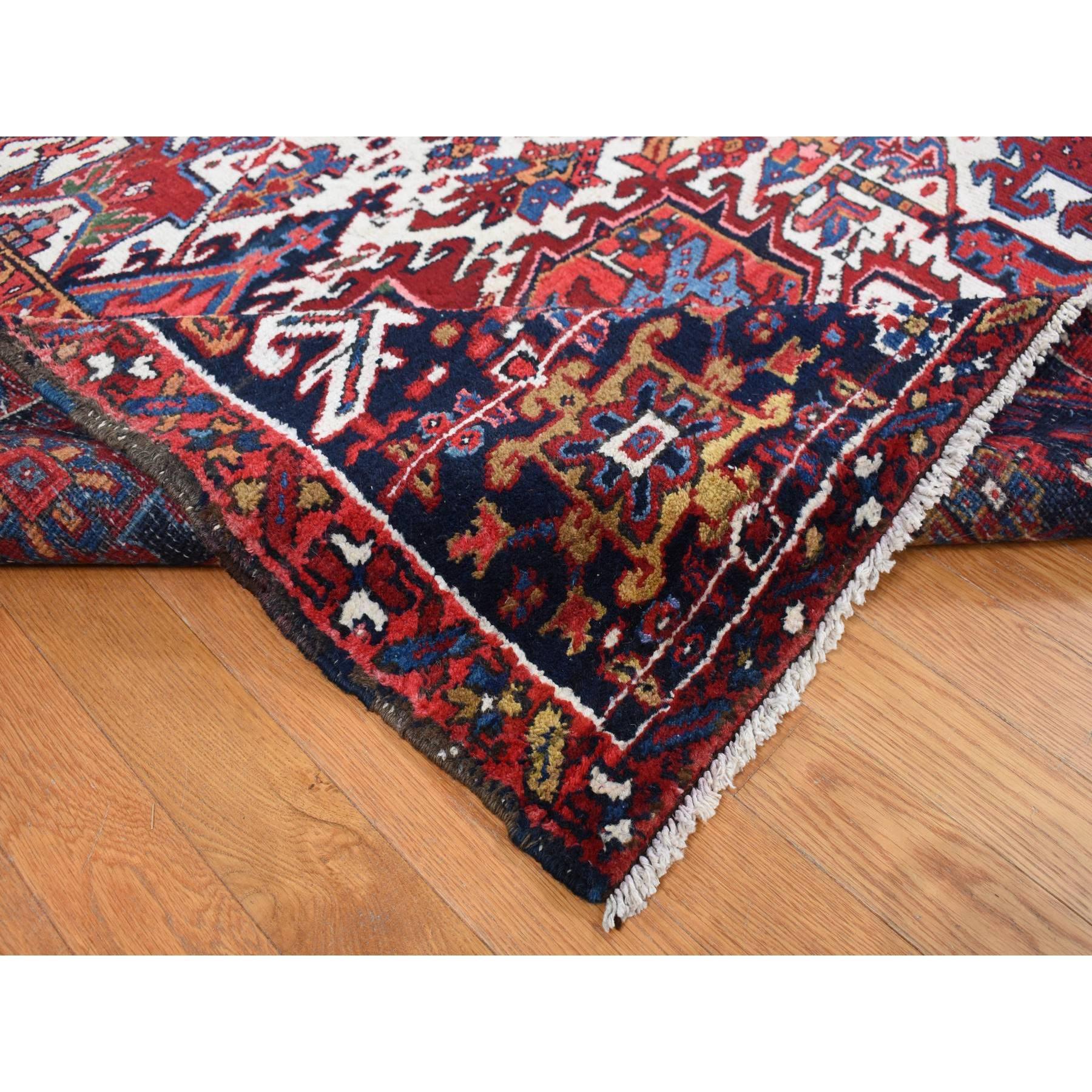 Red Semi Antique Persian Heriz Full Pile and Clean Hand Knotted Pure Wool XL Rug In Good Condition For Sale In Carlstadt, NJ