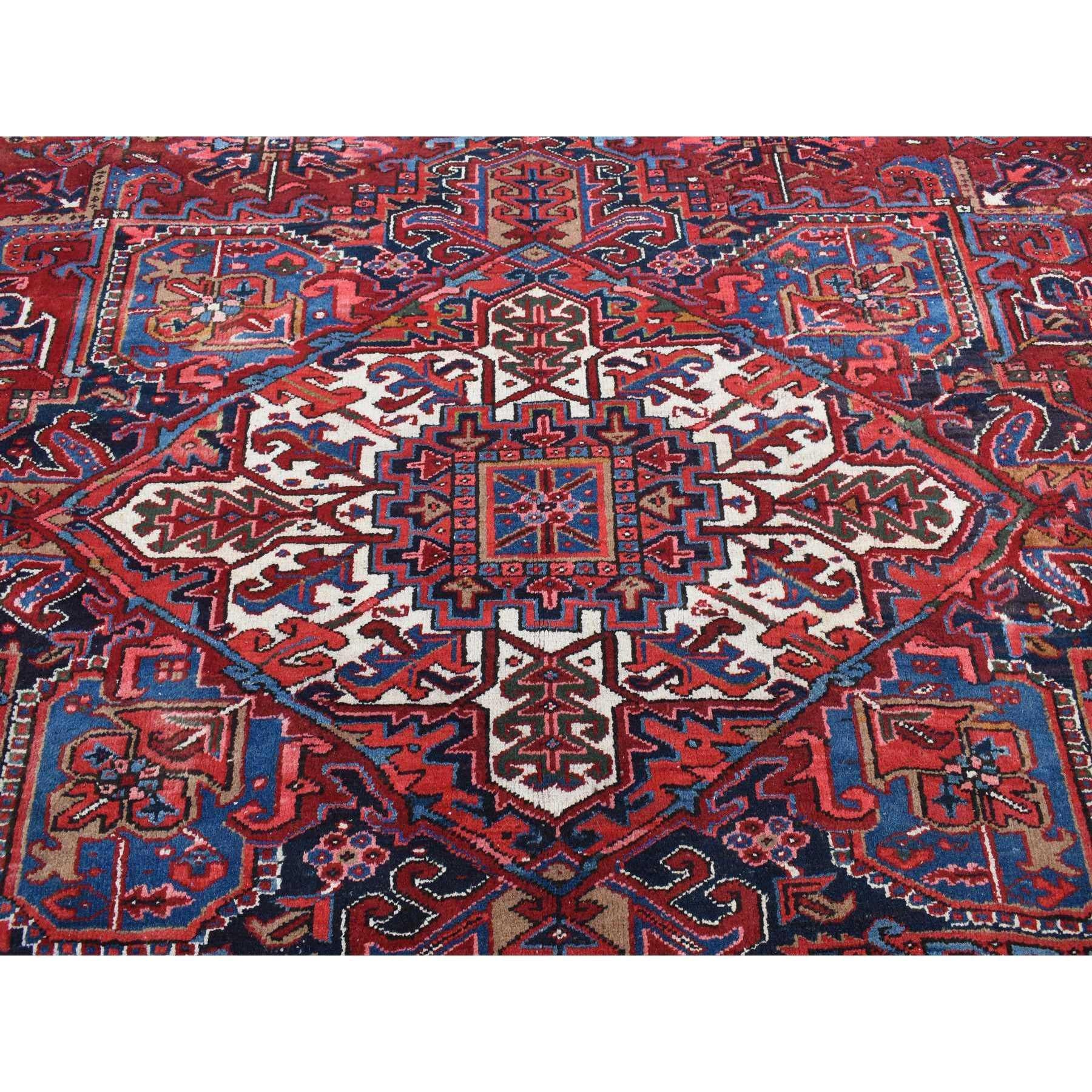 Red Semi Antique Persian Heriz Full Pile and Clean Hand Knotted Pure Wool XL Rug For Sale 2
