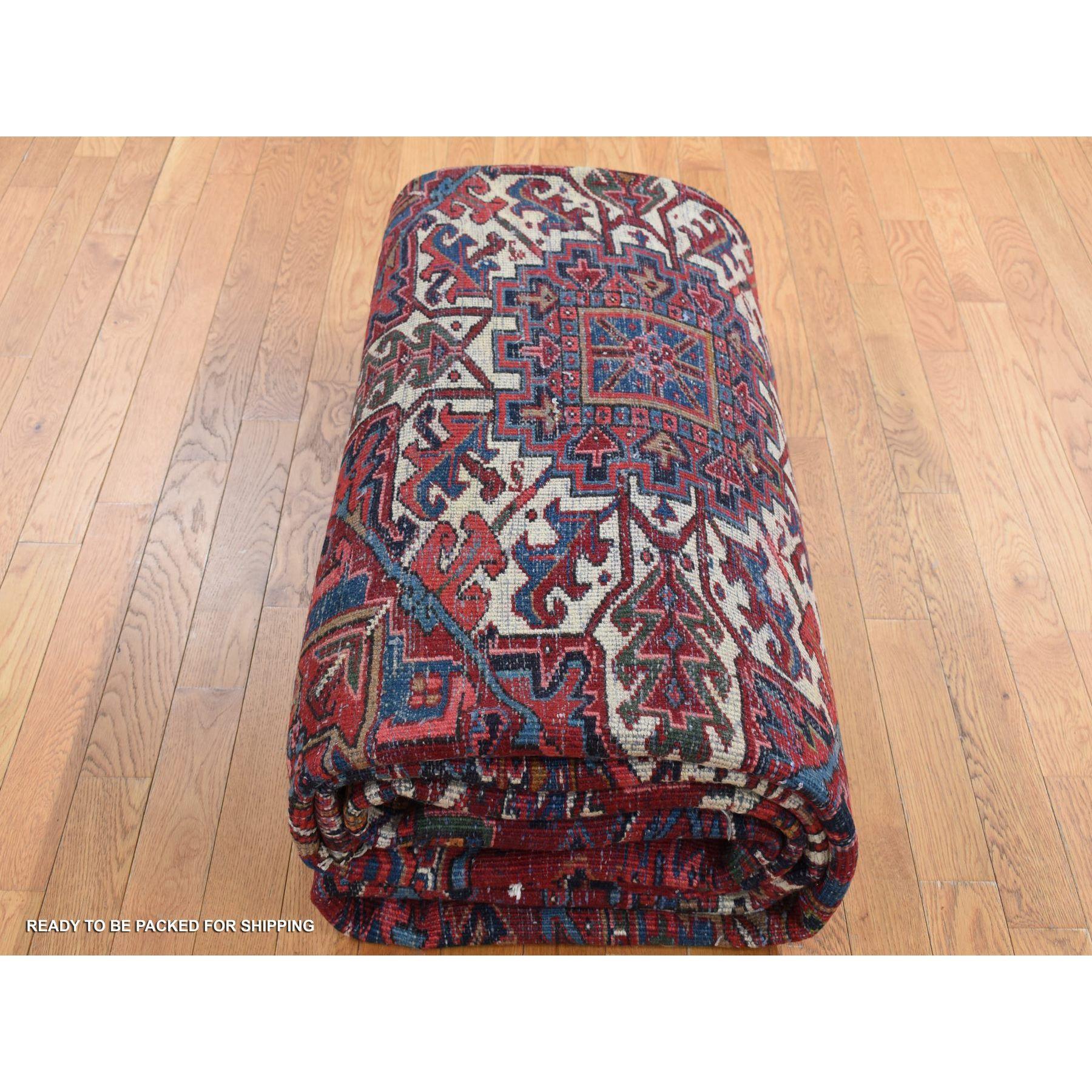 Red Semi Antique Persian Heriz Full Pile and Clean Hand Knotted Pure Wool XL Rug For Sale 3