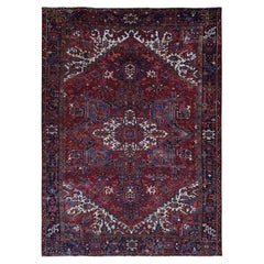 Tapis persan semi-ancien Heriz rouge à poils complets et en pure laine nouée à la main XL