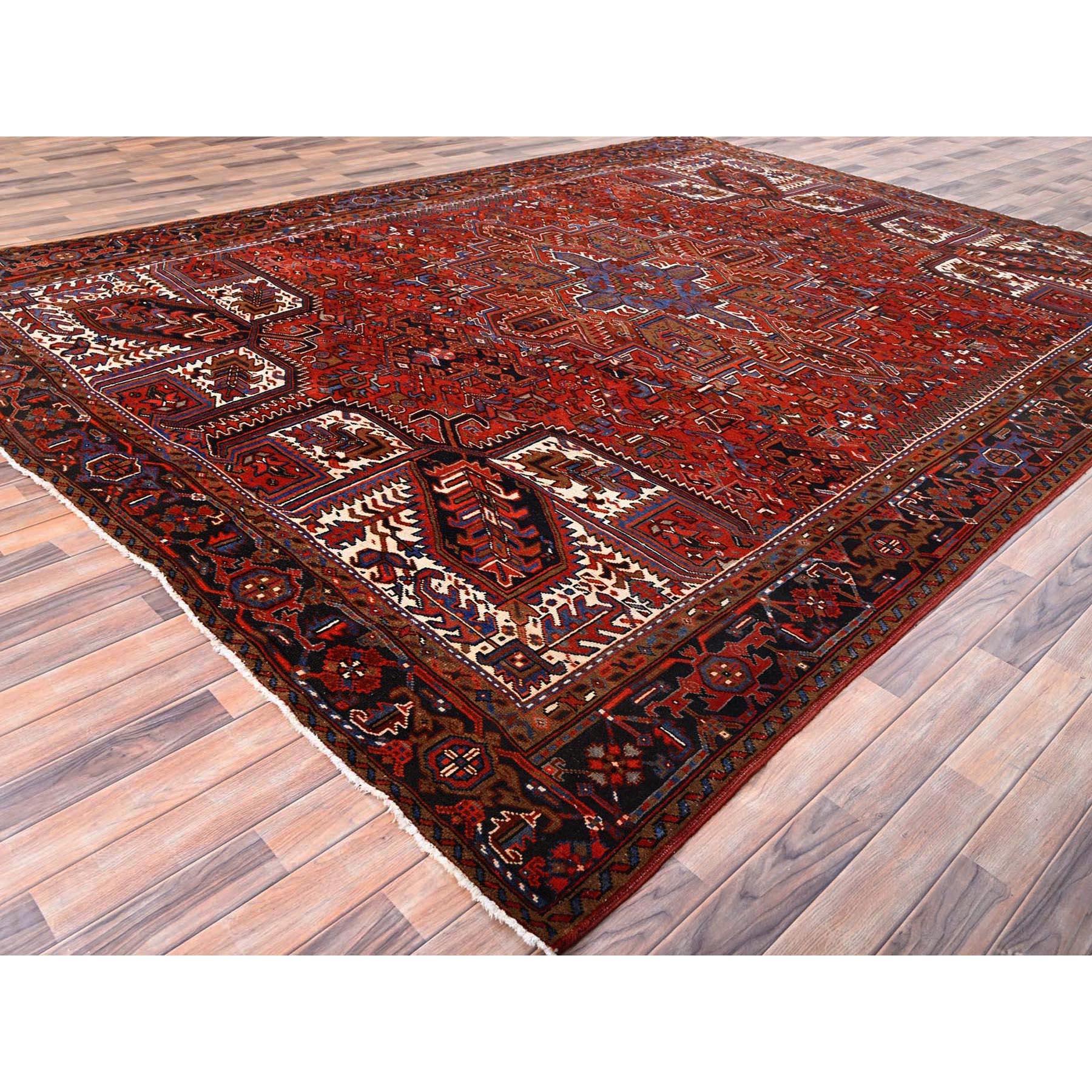 Red Semi Antique Persian Heriz Good Cond Rustic Feel Worn Wool Hand Knotted Rug In Good Condition For Sale In Carlstadt, NJ