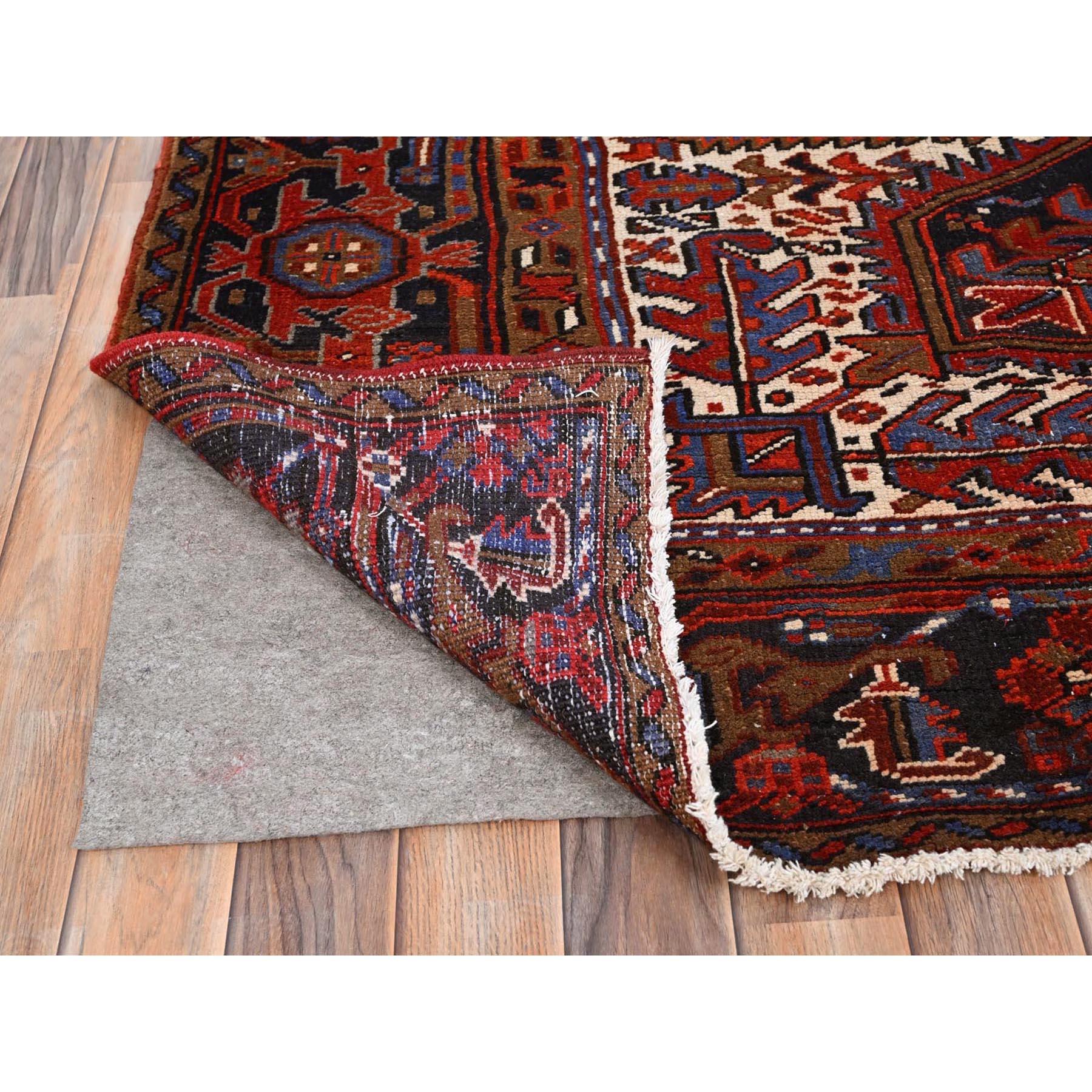 Mid-20th Century Red Semi Antique Persian Heriz Good Cond Rustic Feel Worn Wool Hand Knotted Rug For Sale